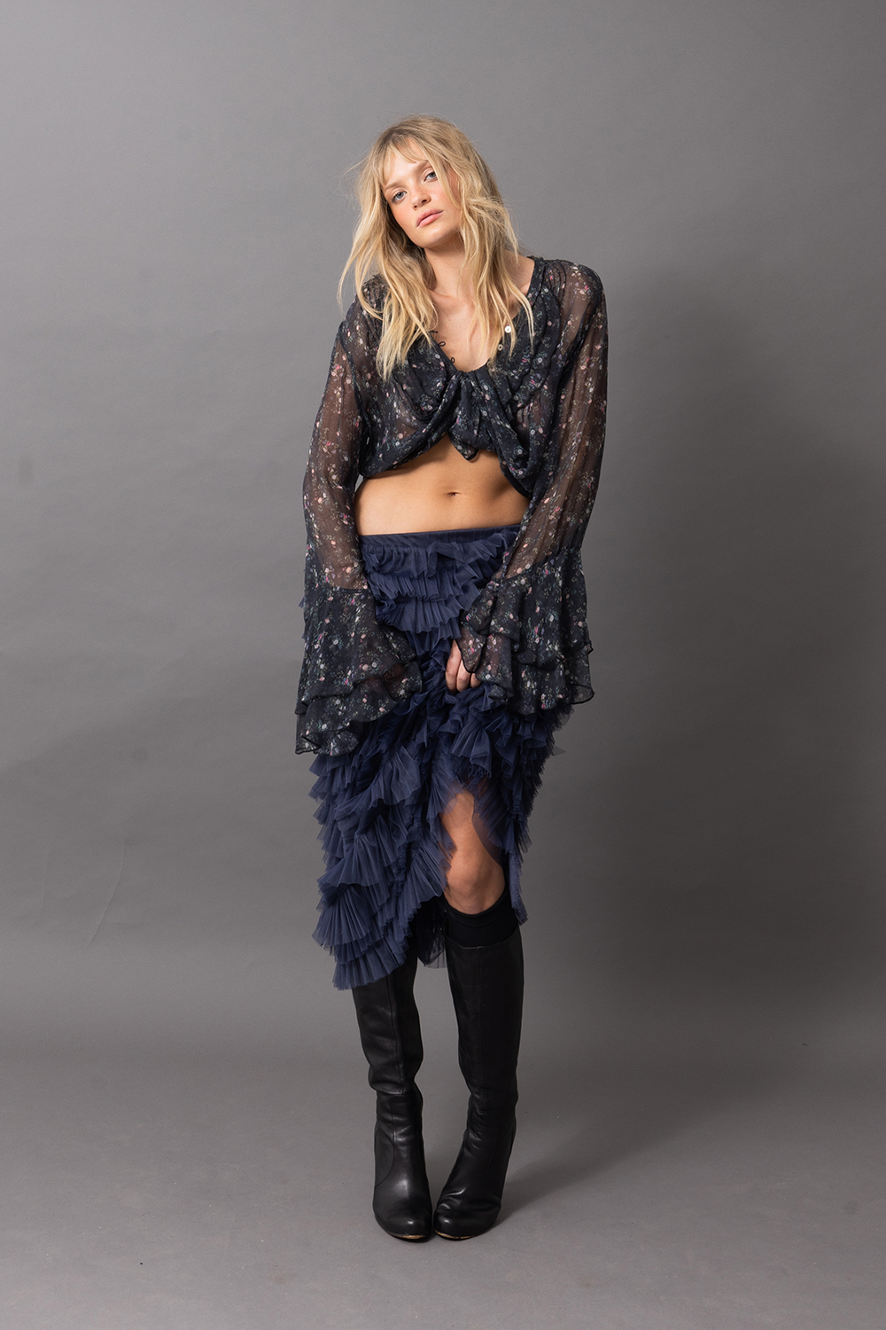 Enchanted L/slv Blouse - French Floral - Black