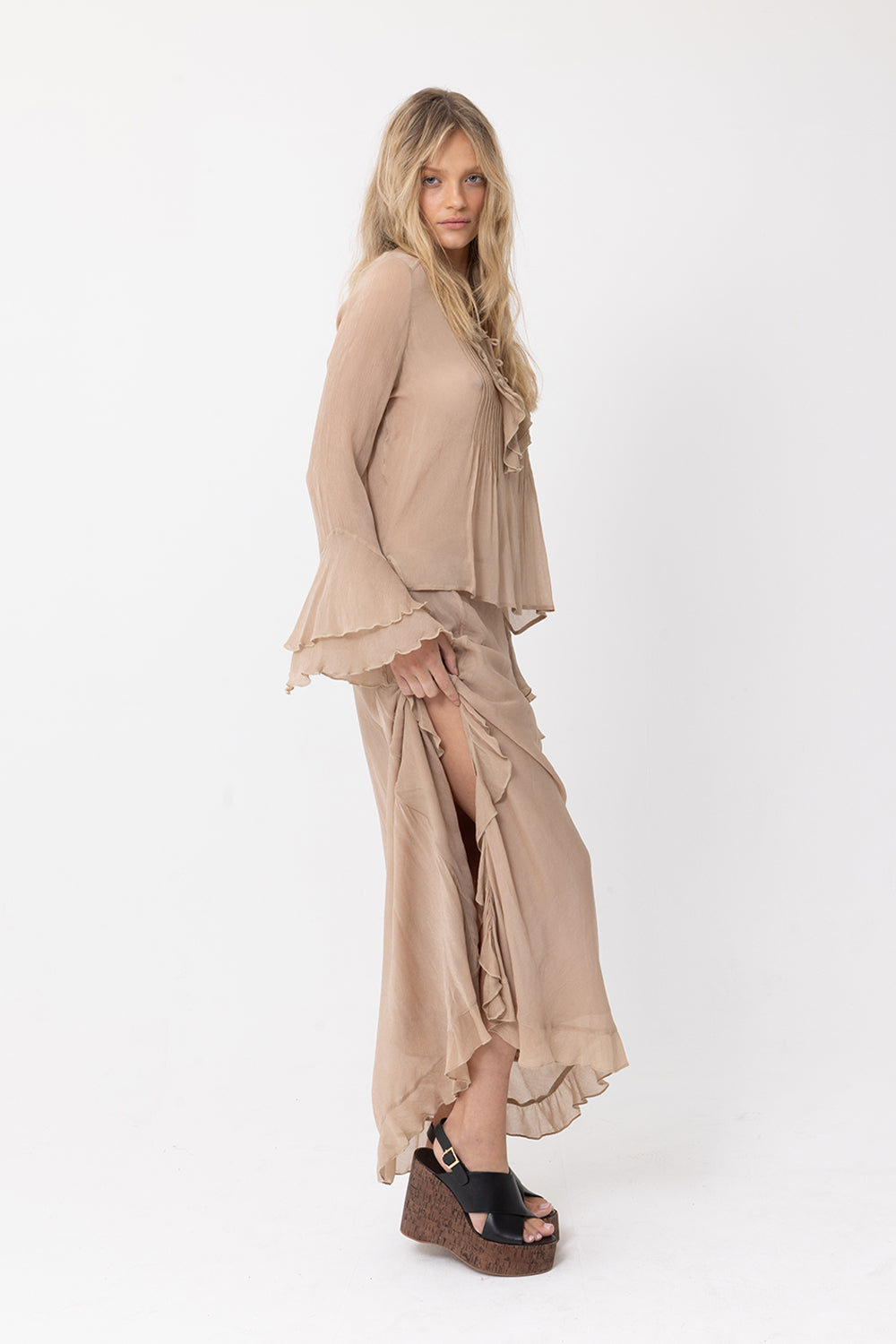 MOCHA BEIGE LONG SLEEVE BLOUSE