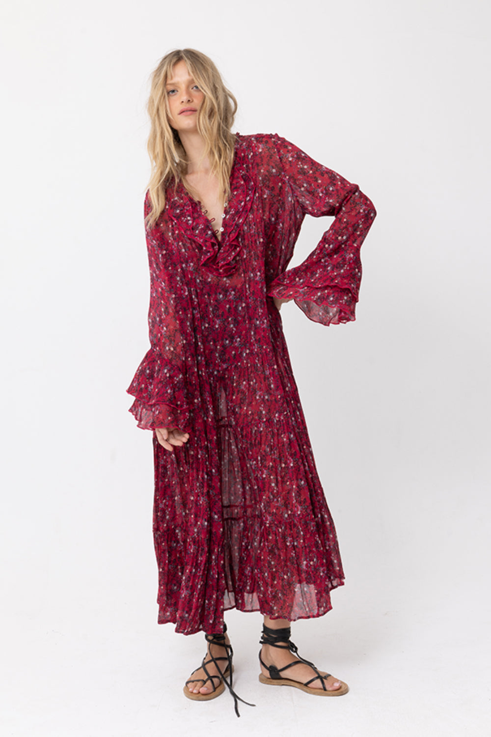Enchanted Dress - French Floral Print - Scarlet