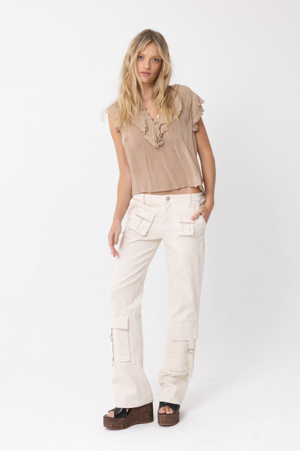 MOCHA BEIGE SHORT SLEEVE BLOUSE