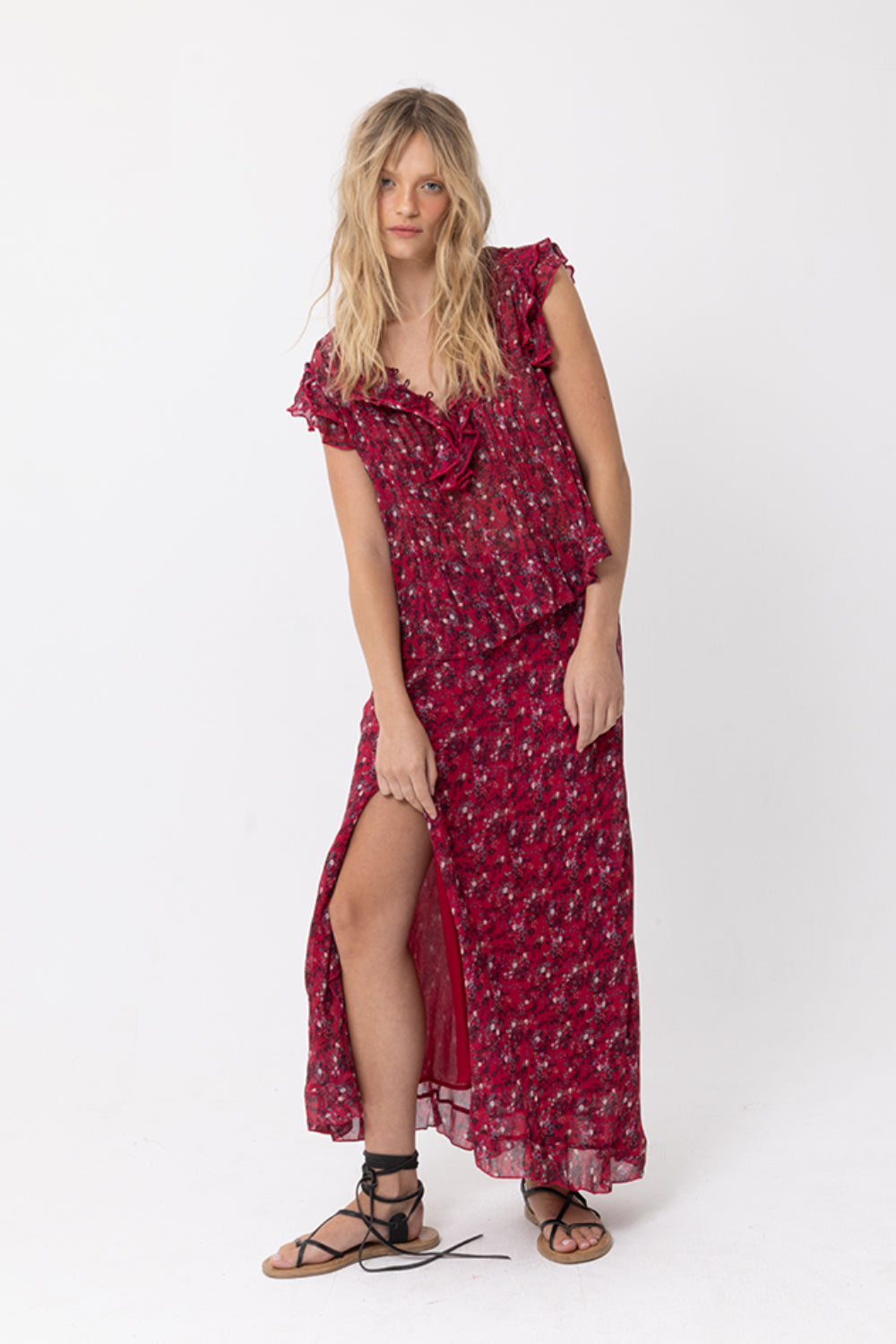 Enchanted S/Slv Blouse - French Floral Print - Scarlet