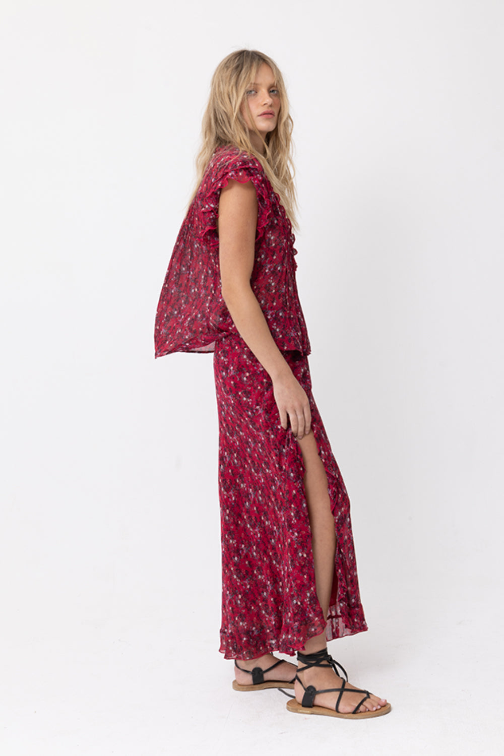 Enchanted S/Slv Blouse - French Floral Print - Scarlet