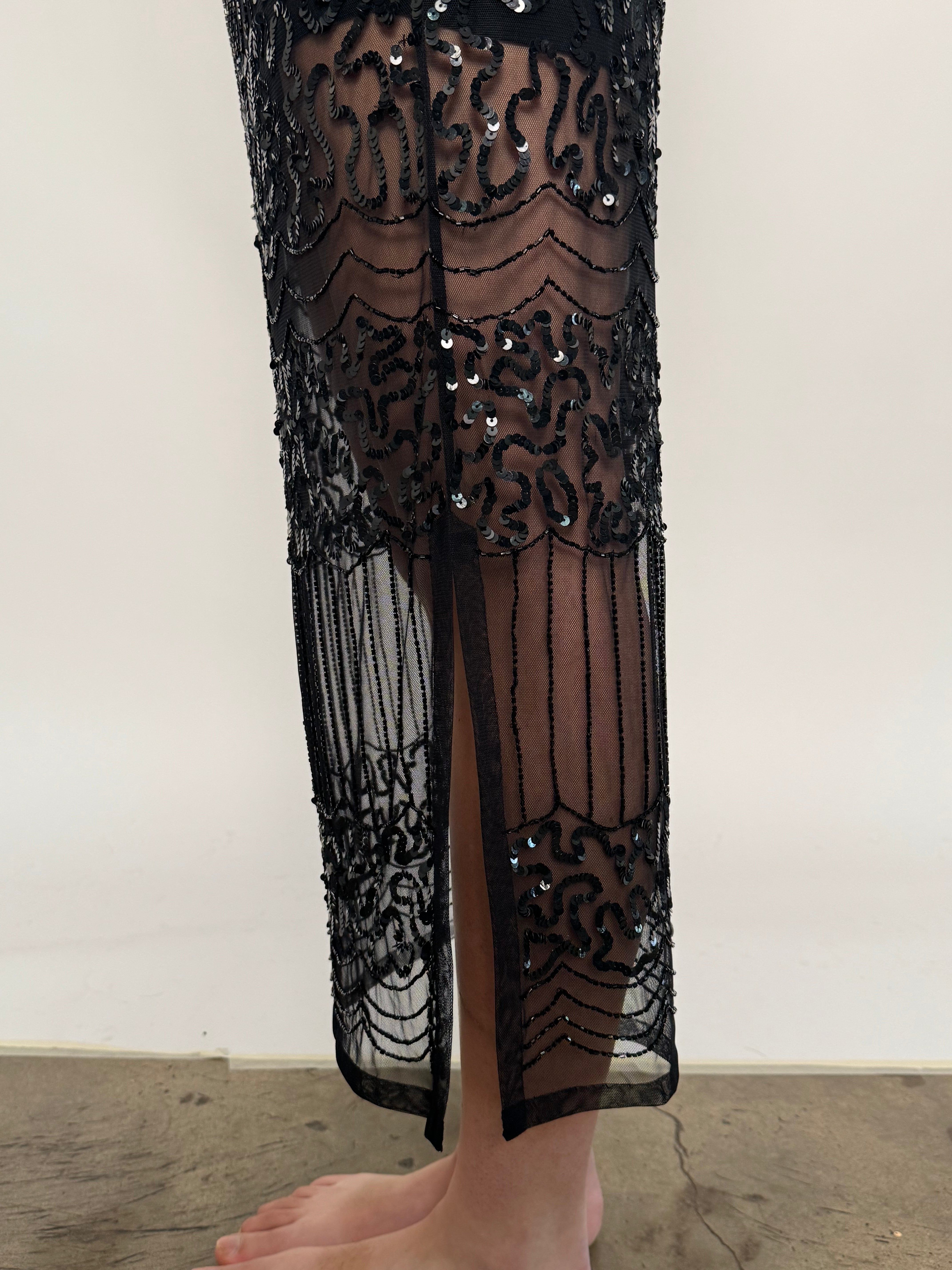SAMPLE | HAND SEQUINED ART DECO SKIRT, BLACK - SIZE 8 *FINAL SALE