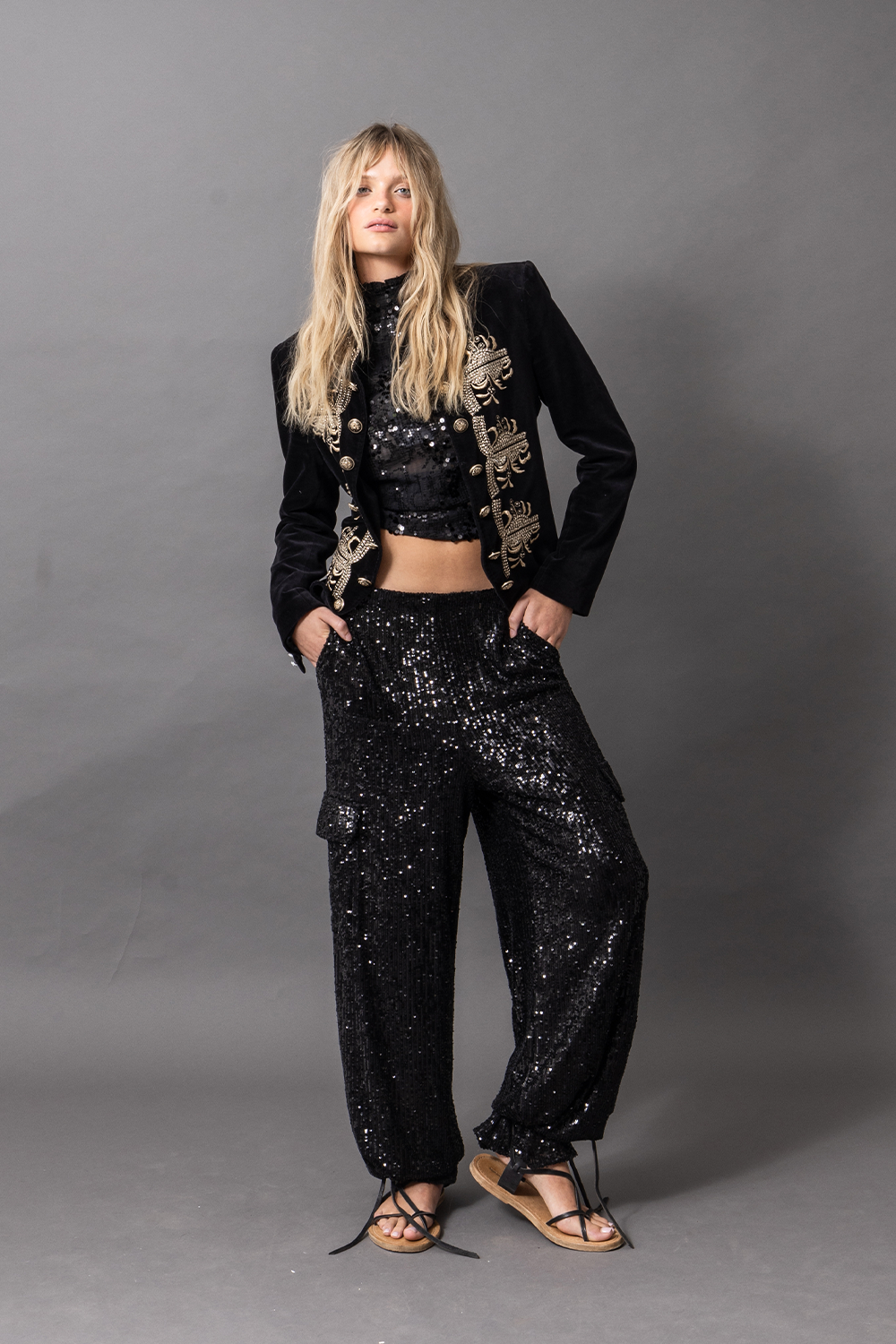 LOVER SEQUIN CARGO Pant - BLACK