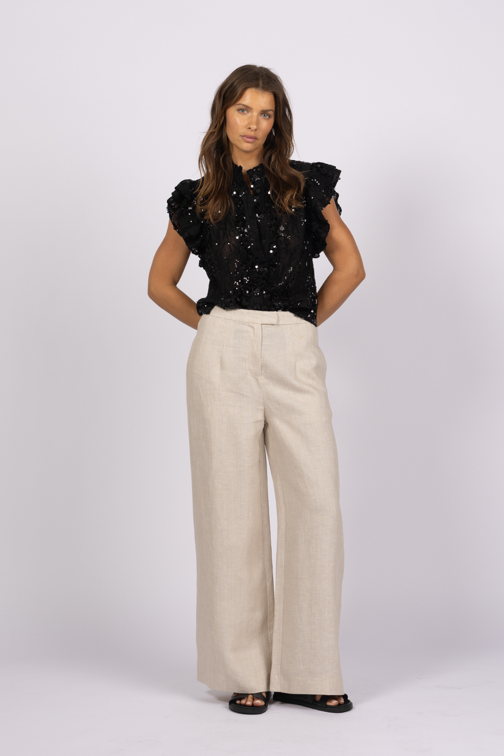 beige natural linen tailored pant
