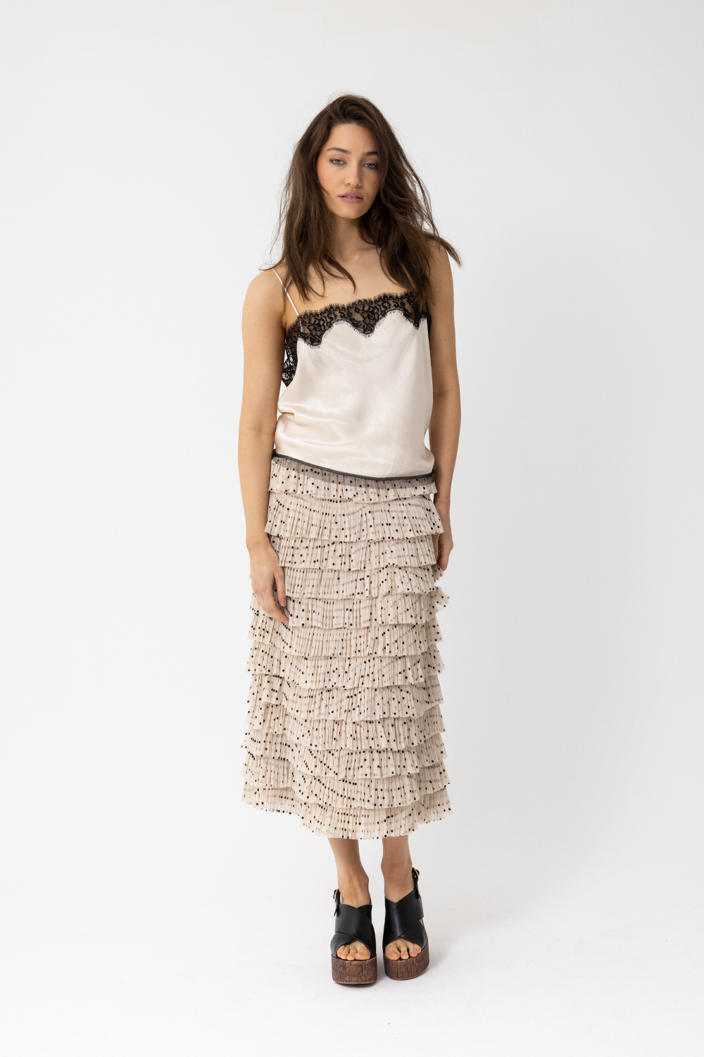 5th Ave Cami, Silky Camisole, Ivory with Black Lace Trim - JOEY the Label