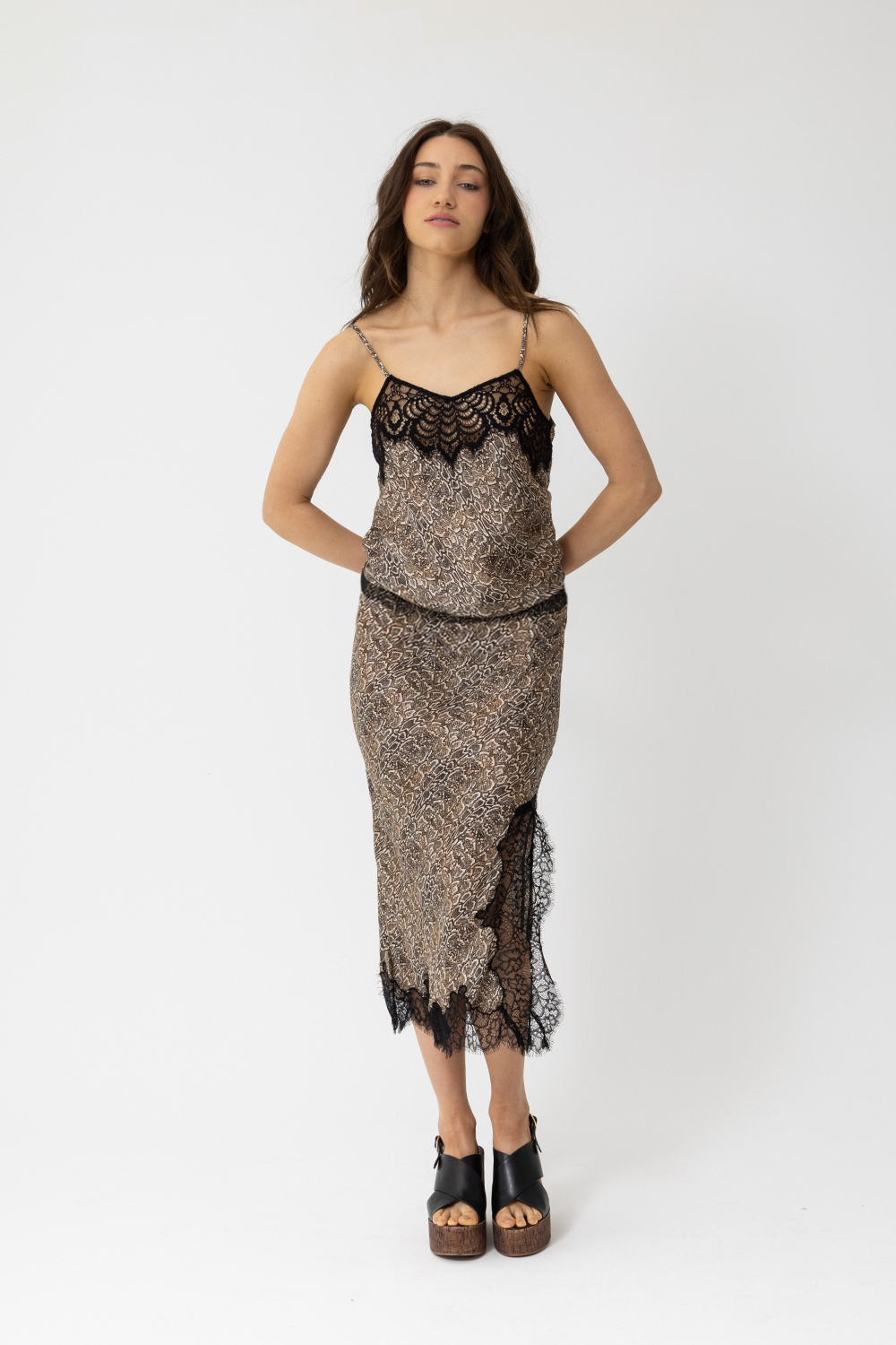 5th Ave Lace Camisole, Brown Toffee Snake Print - JOEY the Label
