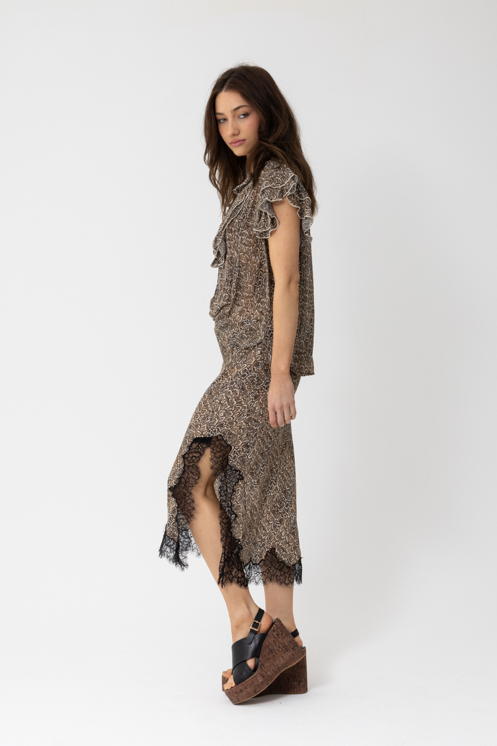5th Ave Lace Midi Slip Skirt, Brown Toffee Snake Print - JOEY the Label