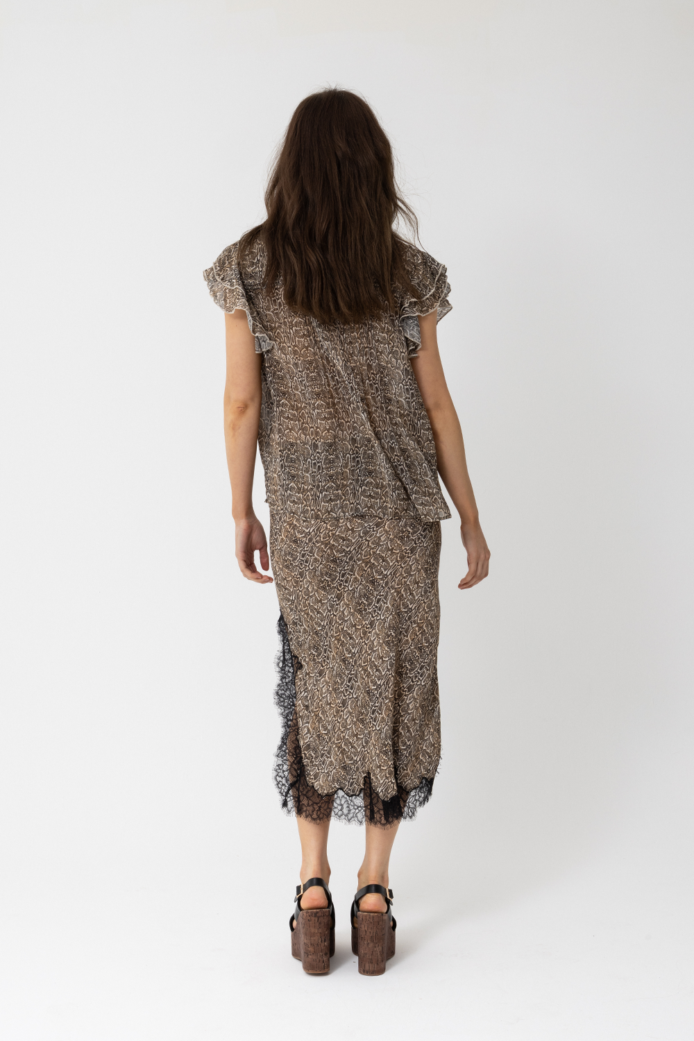 5th Ave Lace Midi Slip Skirt, Brown Toffee Snake Print - JOEY the Label