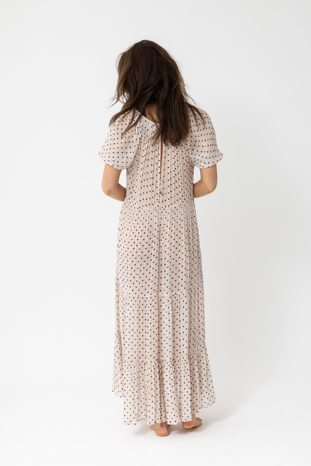 Central Park Short Sleeve Maxi Dress, Polka Dot Latte - JOEY the Label
