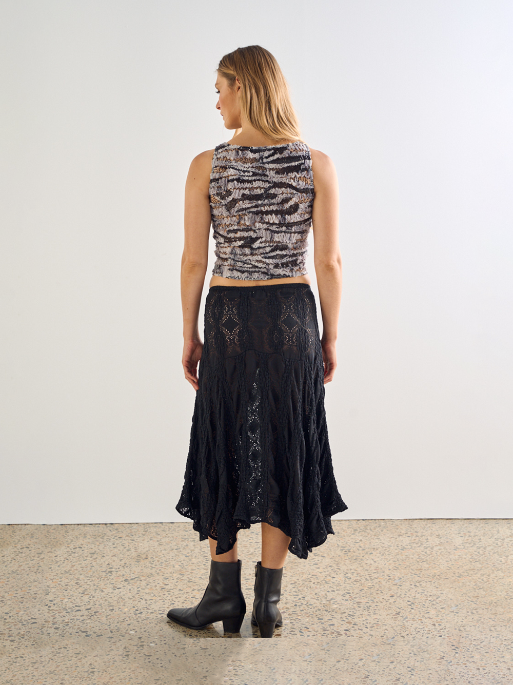 Ibiza Lace Skirt, Black, Stretch A-Line Midi - JOEY the Label