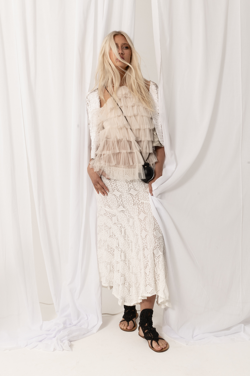 Ibiza Lace Skirt, White, Stretch A-Line Midi - JOEY the Label