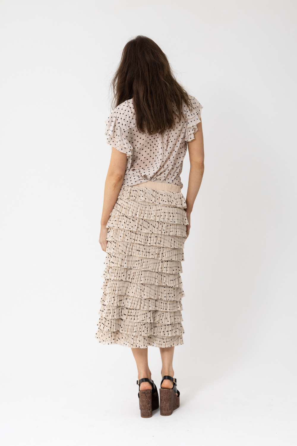Samantha Midi Tutu Skirt, Beige Latte Polka Dot Print - JOEY the Label