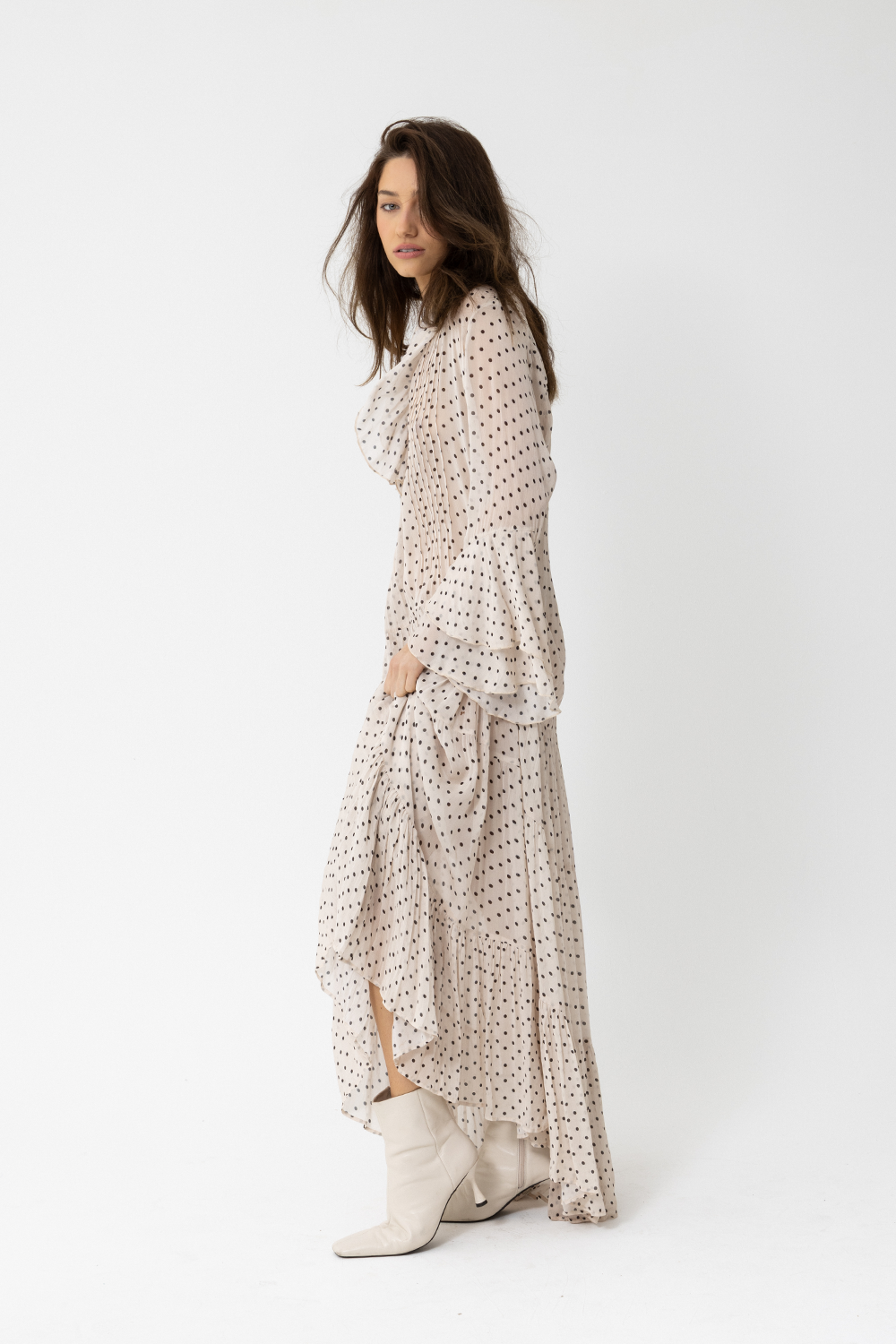 SATC Long Sleeve Maxi Dress, Polka Dot Latte - JOEY the Label