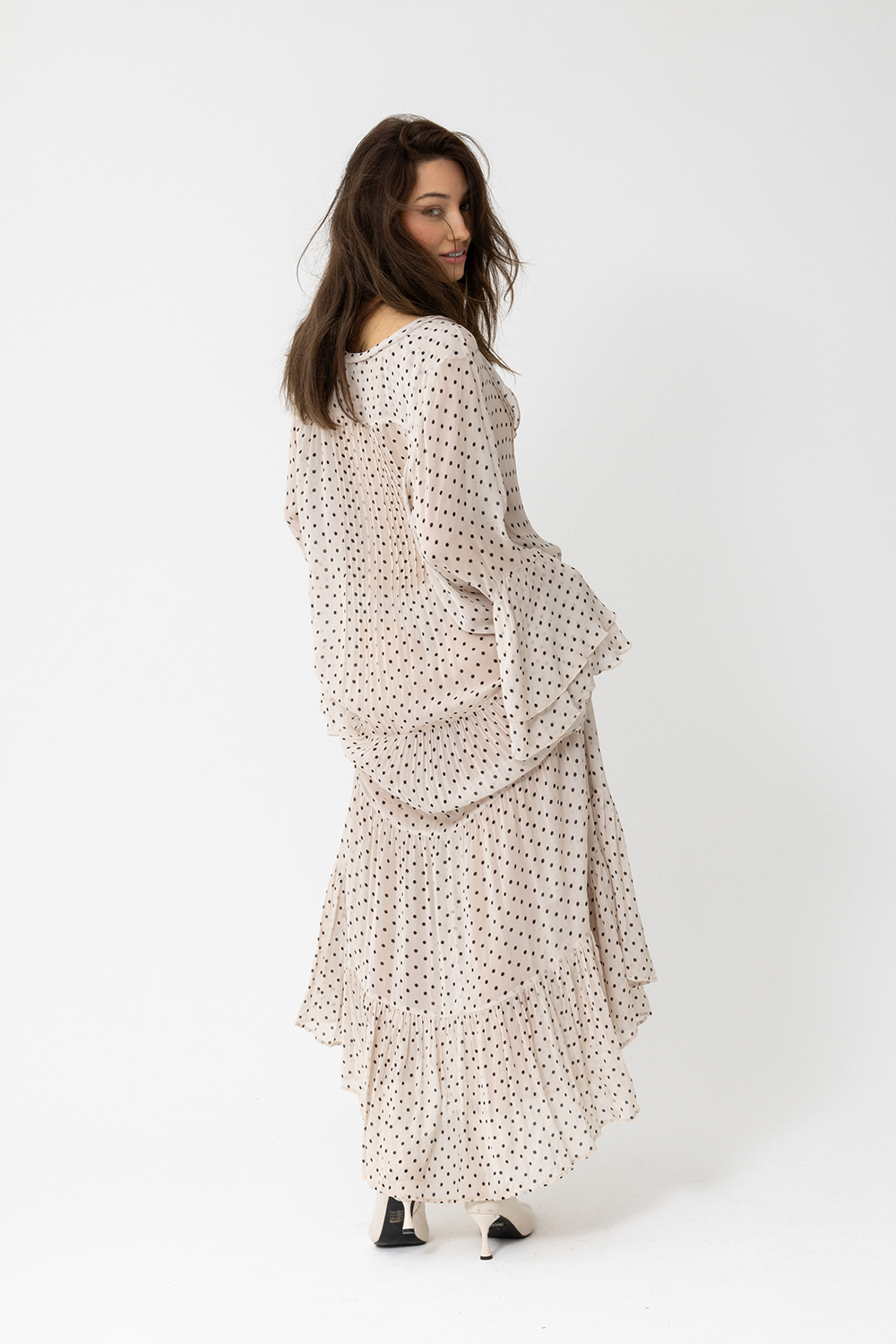 SATC Long Sleeve Maxi Dress, Polka Dot Latte - JOEY the Label