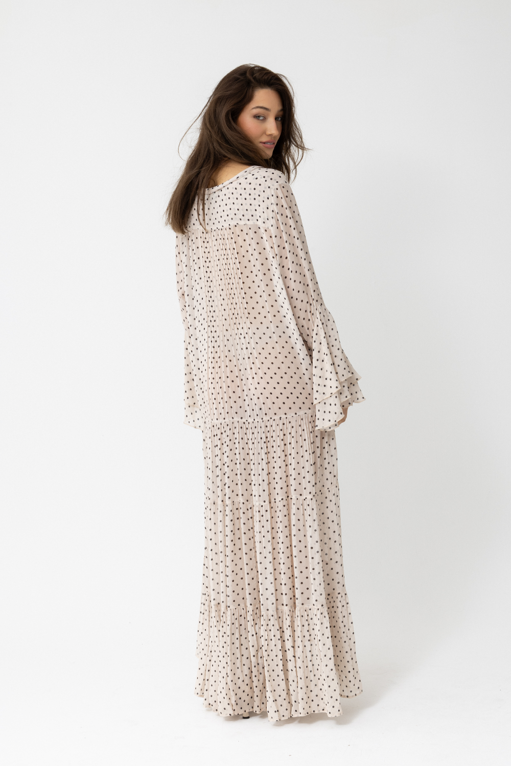 SATC Long Sleeve Maxi Dress, Polka Dot Latte - JOEY the Label