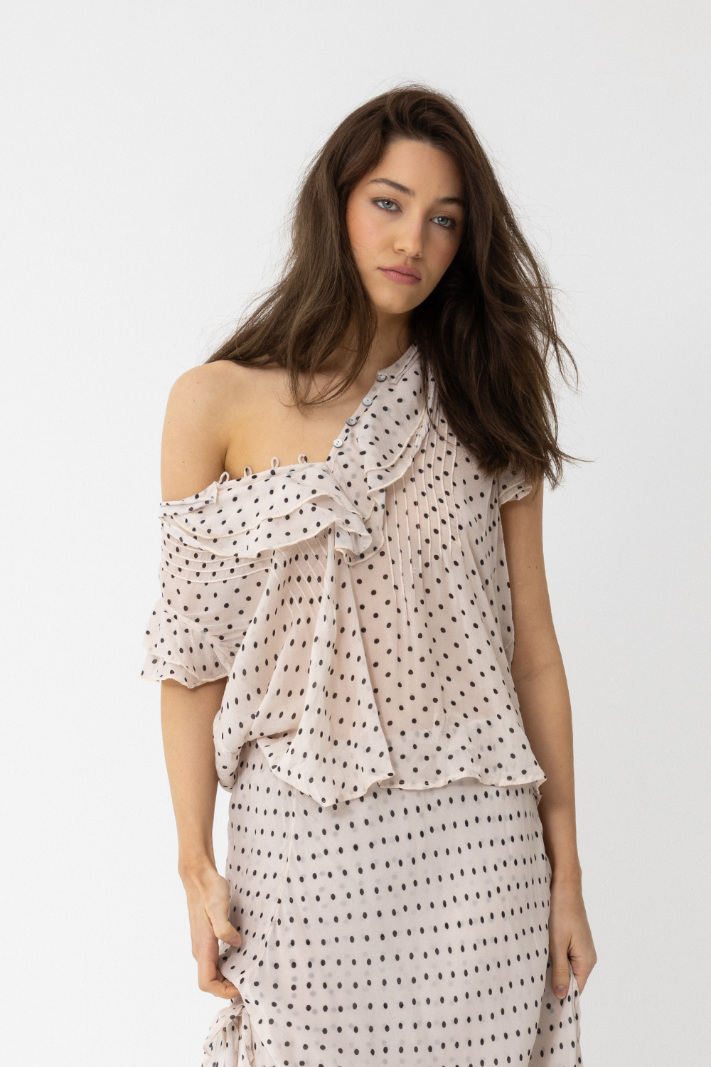 SATC Short Sleeve Blouse, Polka Dot Latte - JOEY the Label