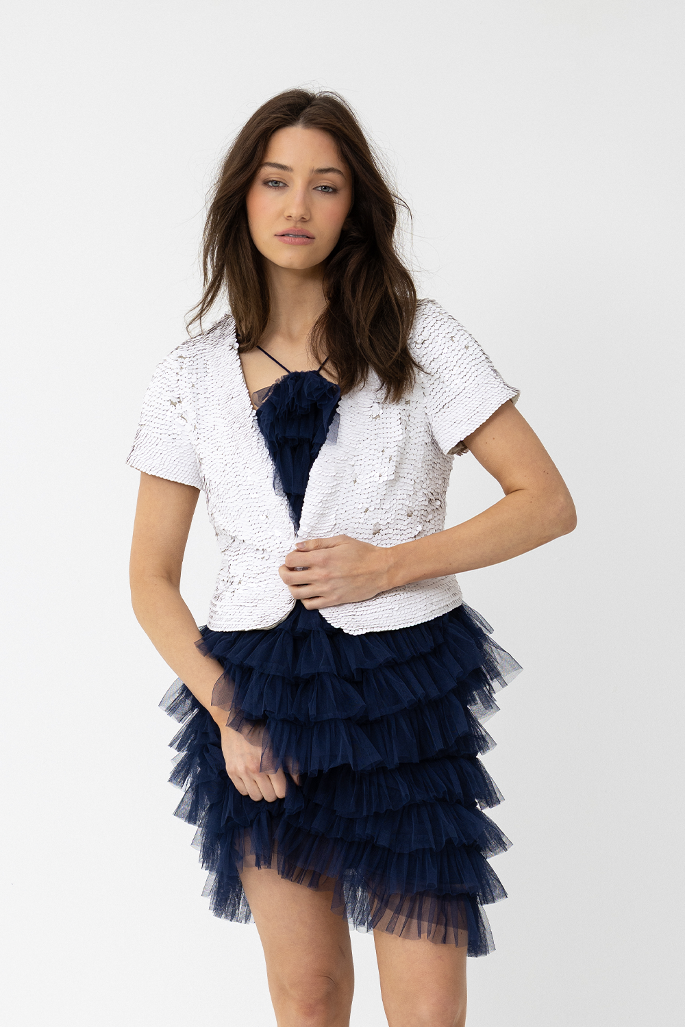 Fully Hand Sequinned Bolero style white jacket. - Joey The Label