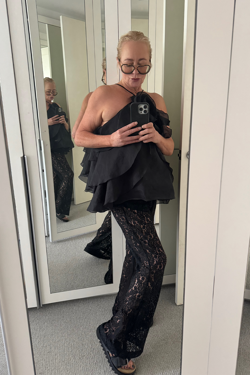 Sienna Lace Pant, Black, Stretch Sheer Straight-Leg - JOEY the Label