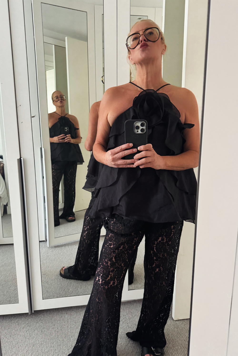 Sienna Lace Pant, Black, Stretch Sheer Straight-Leg - JOEY the Label