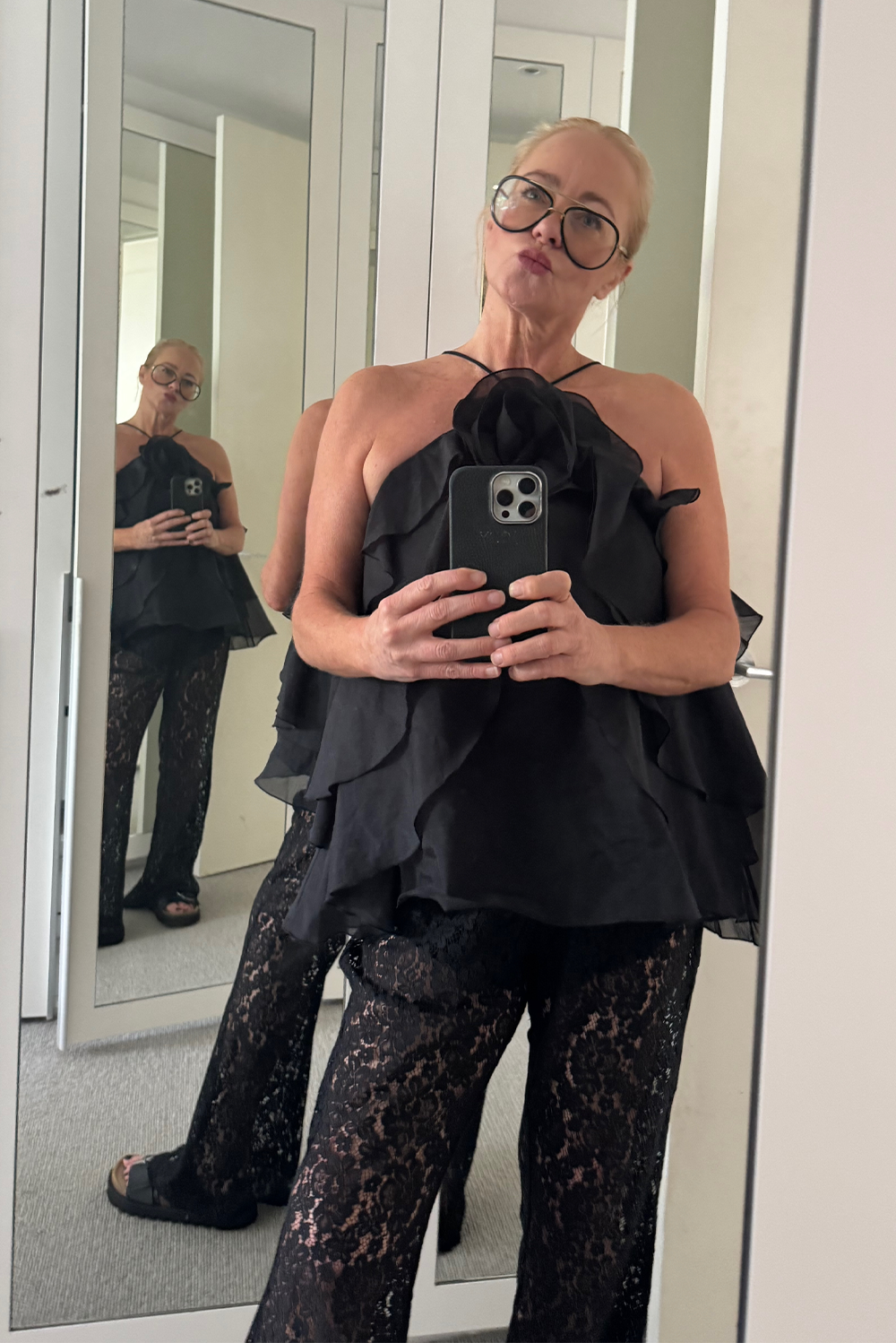 Sienna Lace Pant, Black, Stretch Sheer Straight-Leg - JOEY the Label