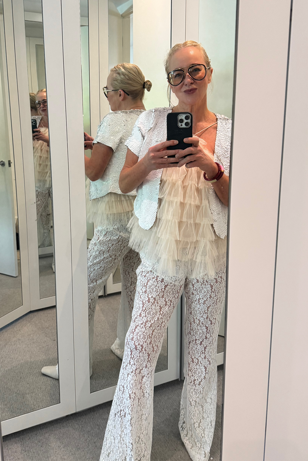 Sienna Lace Pant, White, Stretch Sheer Straight-Leg - JOEY the Label