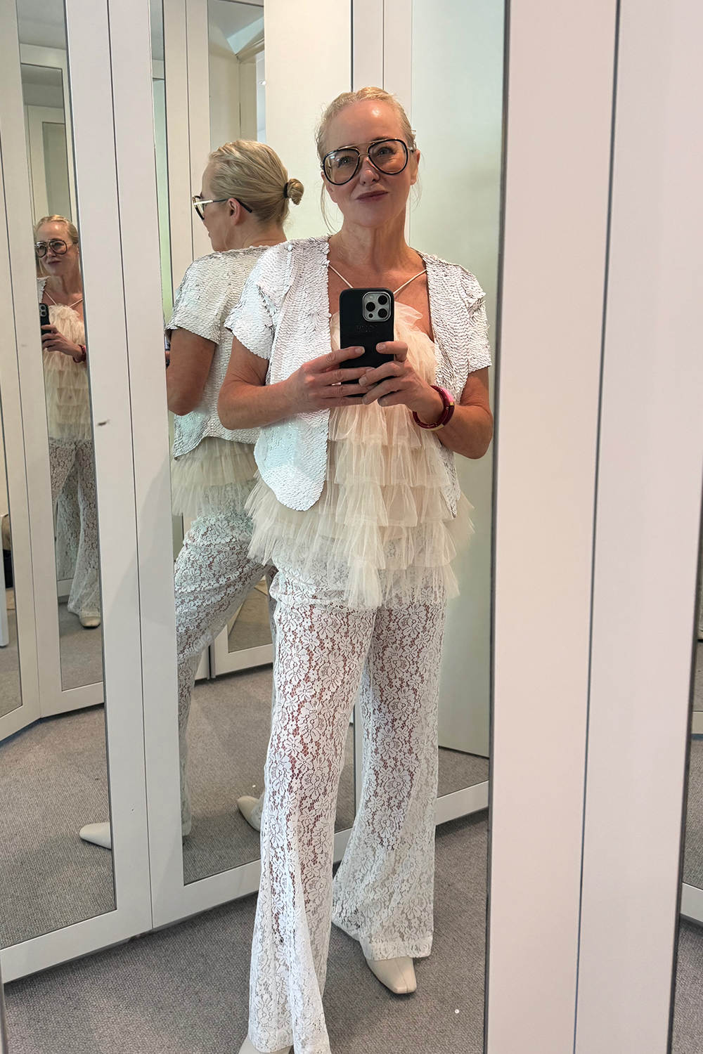 Sienna Lace Pant, White, Stretch Sheer Straight-Leg - JOEY the Label