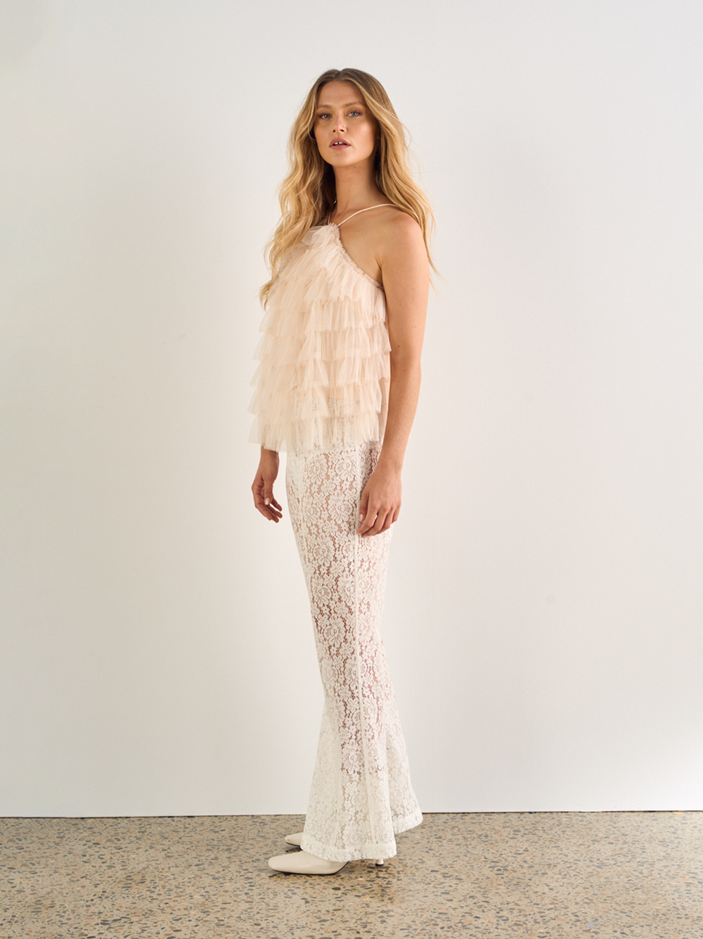 Sienna Lace Pant, White, Stretch Sheer Straight-Leg - JOEY the Label