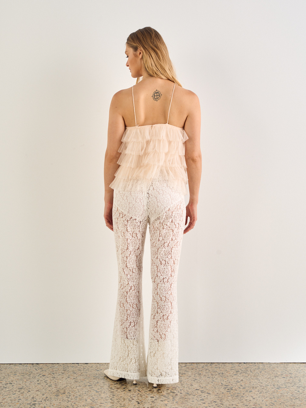 Sienna Lace Pant, White, Stretch Sheer Straight-Leg - JOEY the Label