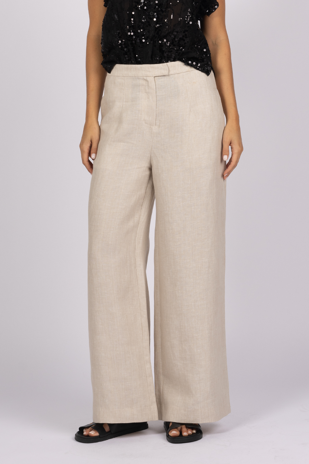 linen wide leg beige tan pants