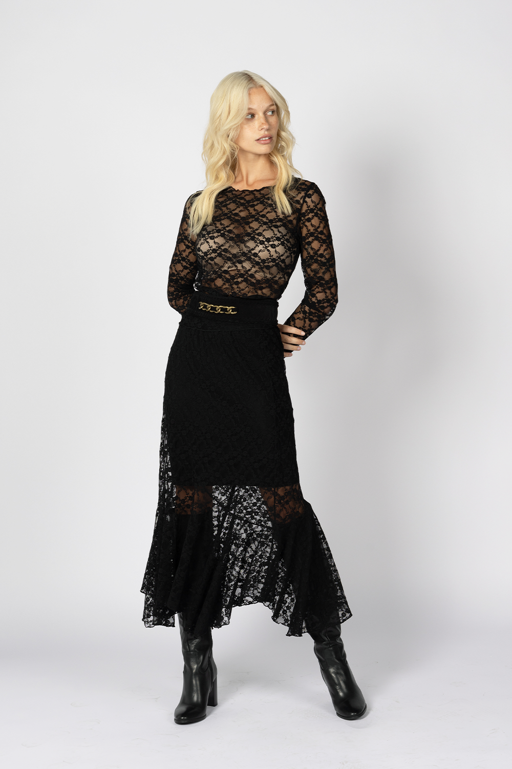 black lace sheer set