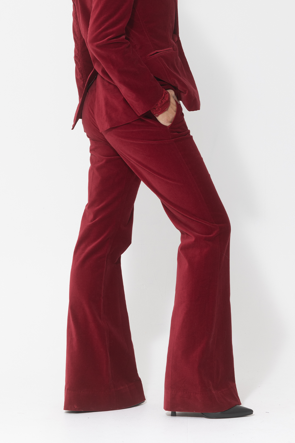 red velvet bootcut flared pants