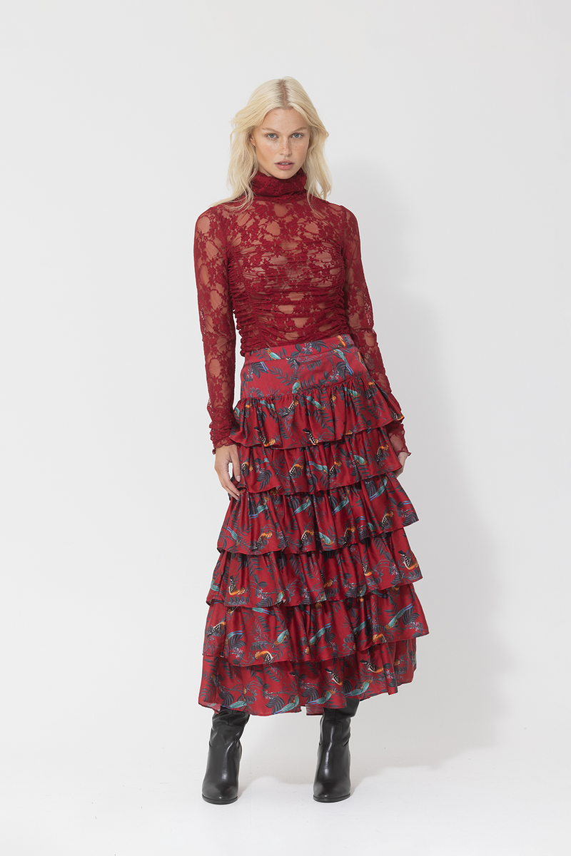 BIRDS OF PARADISE LAYER SKIRT - RASPBERRY *FINAL SALE