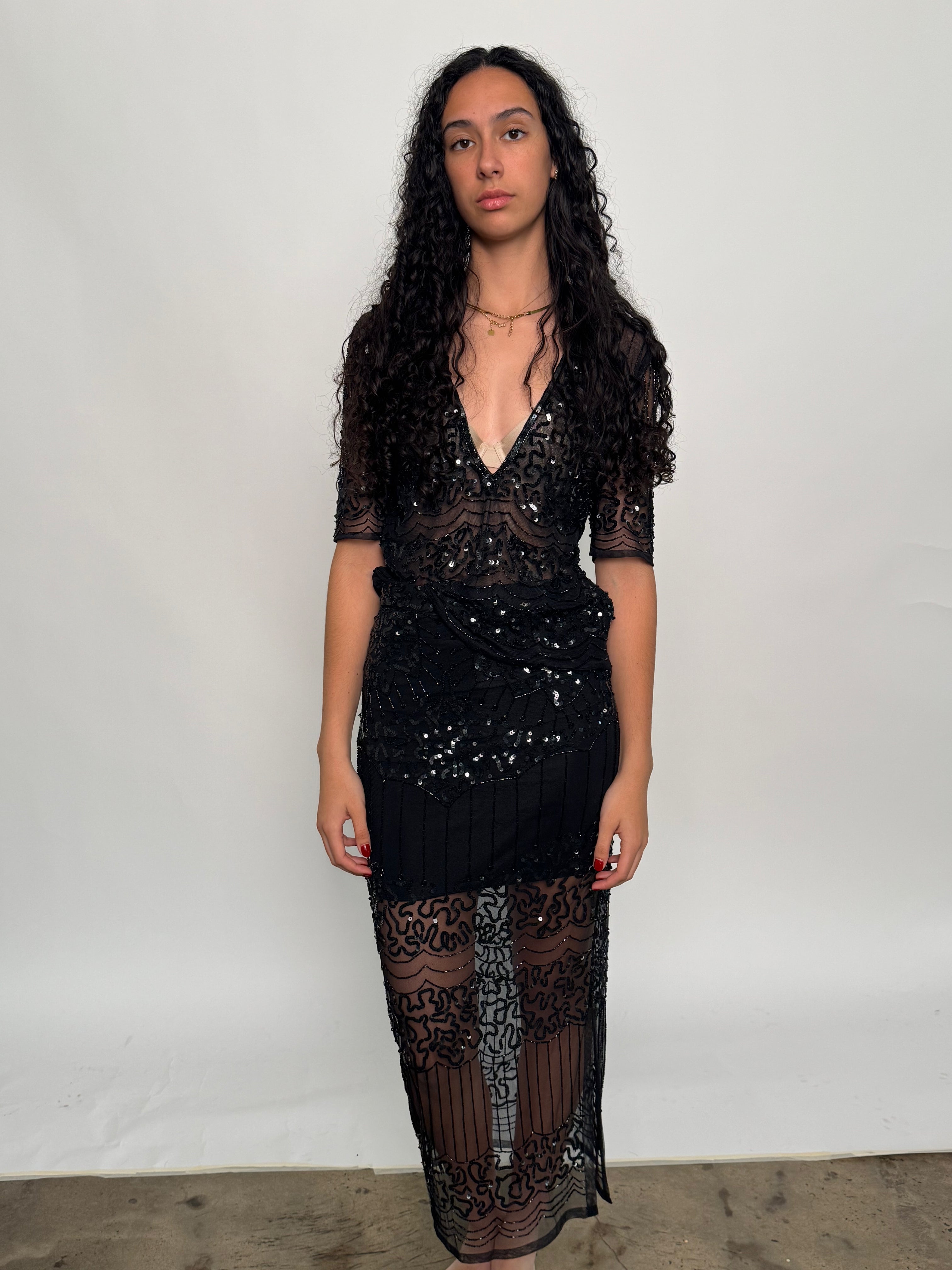 SAMPLE | HAND SEQUINNED ART DECO TOP - BLACK - SIZE 10 *FINAL SALE