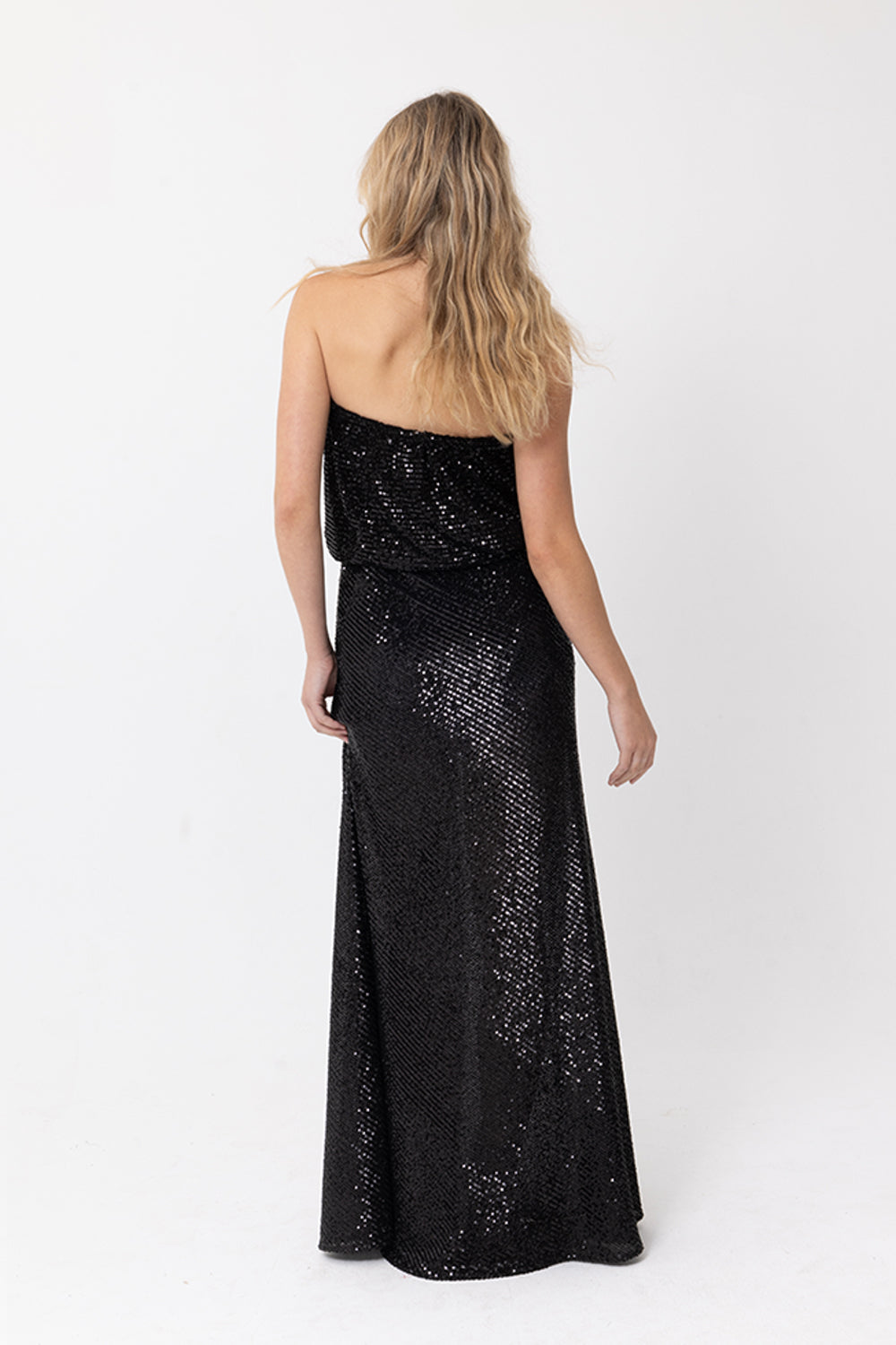 GODDESS SEQUIN STRAPLESS DRESS - BLACK