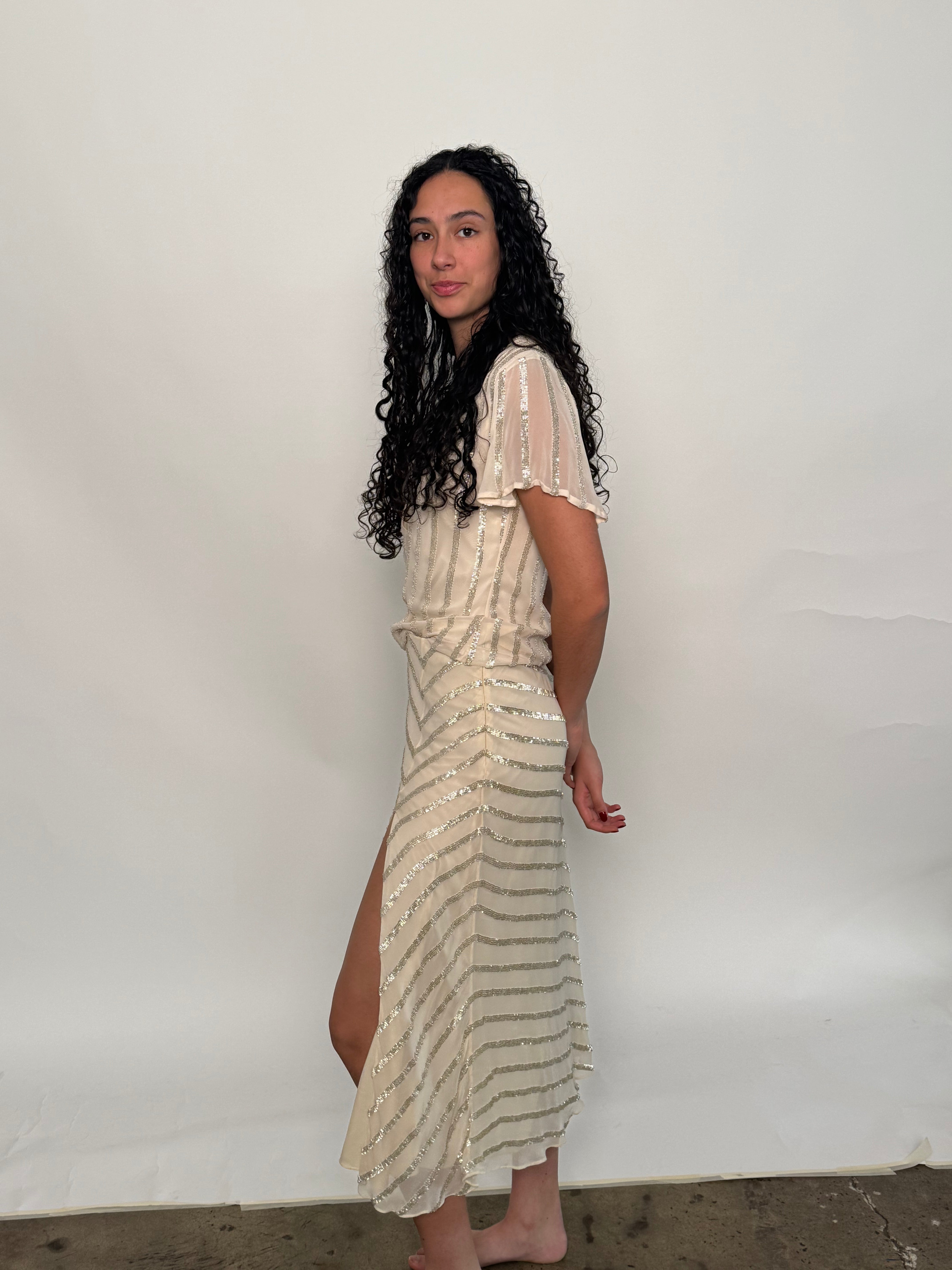 SAMPLE | HAND BEADED SKIRT, CREAM - SIZE 6-8 *FINAL SALE