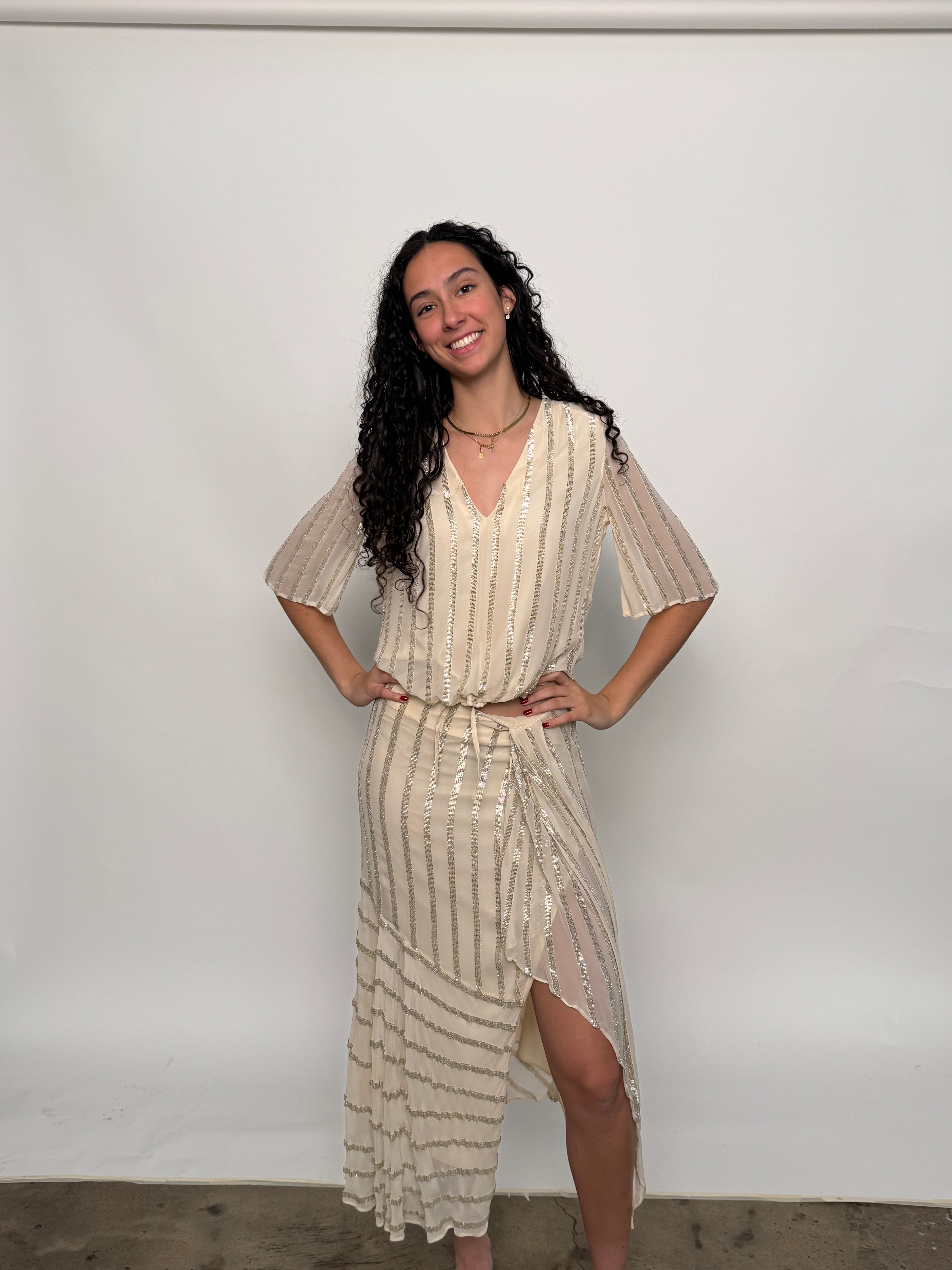SAMPLE | HAND BEADED TOP, CREAM - SIZE 6-8 *FINAL SALE