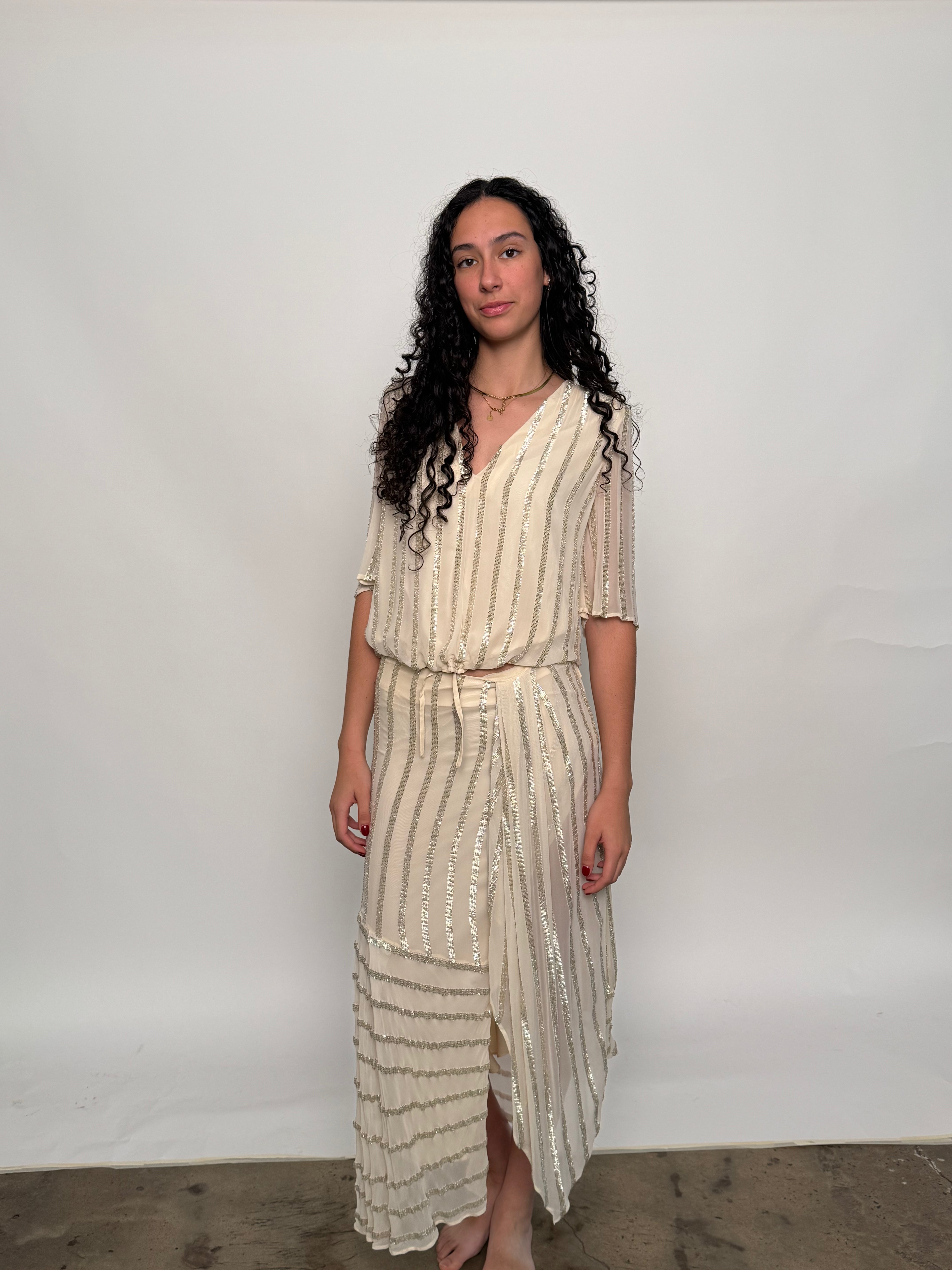SAMPLE | HAND BEADED SKIRT, CREAM - SIZE 6-8 *FINAL SALE