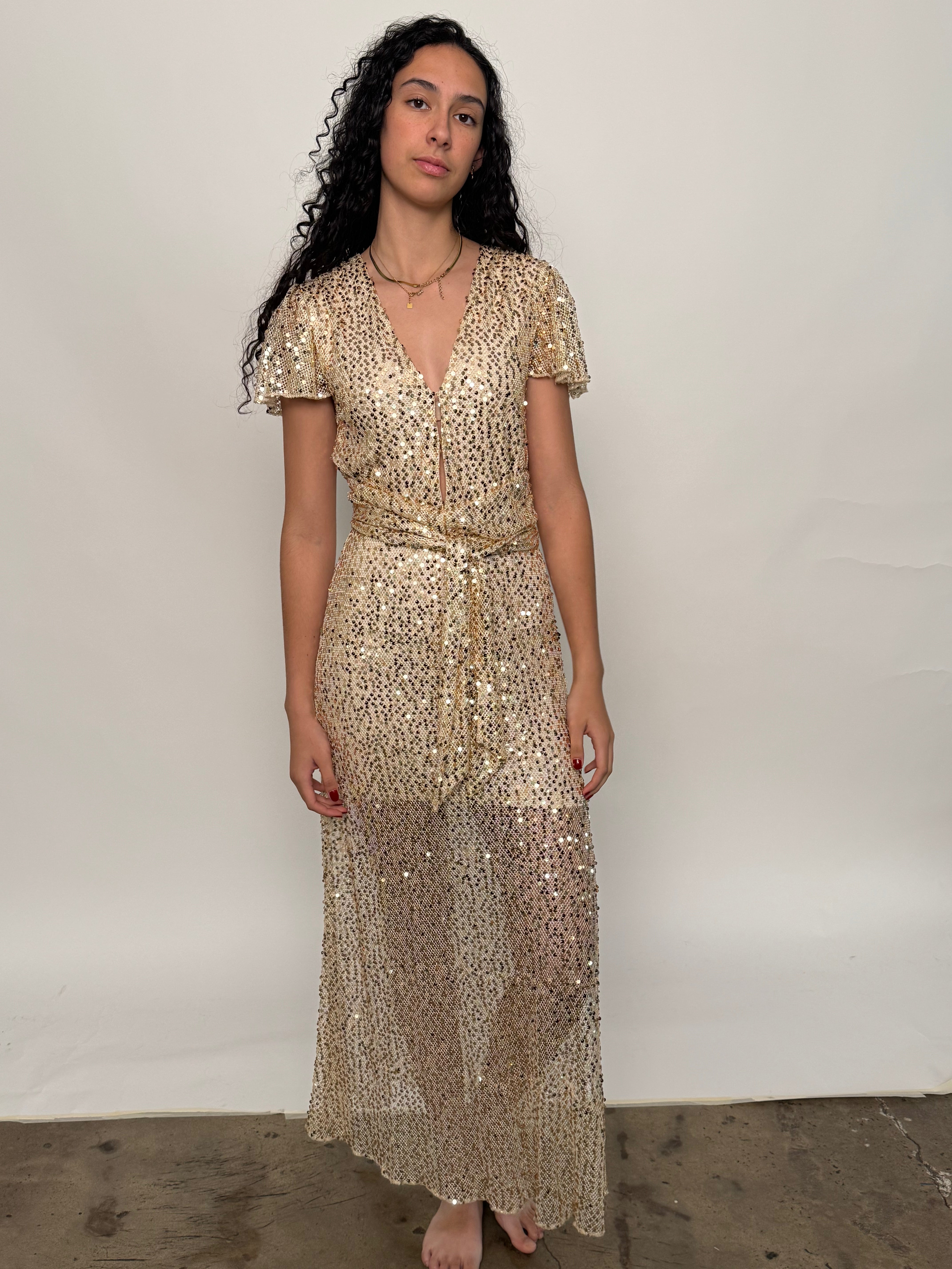 SAMPLE | SEQUINNED DRESS, CHAMPAGNE/GOLD - SIZE 10 *FINAL SALE