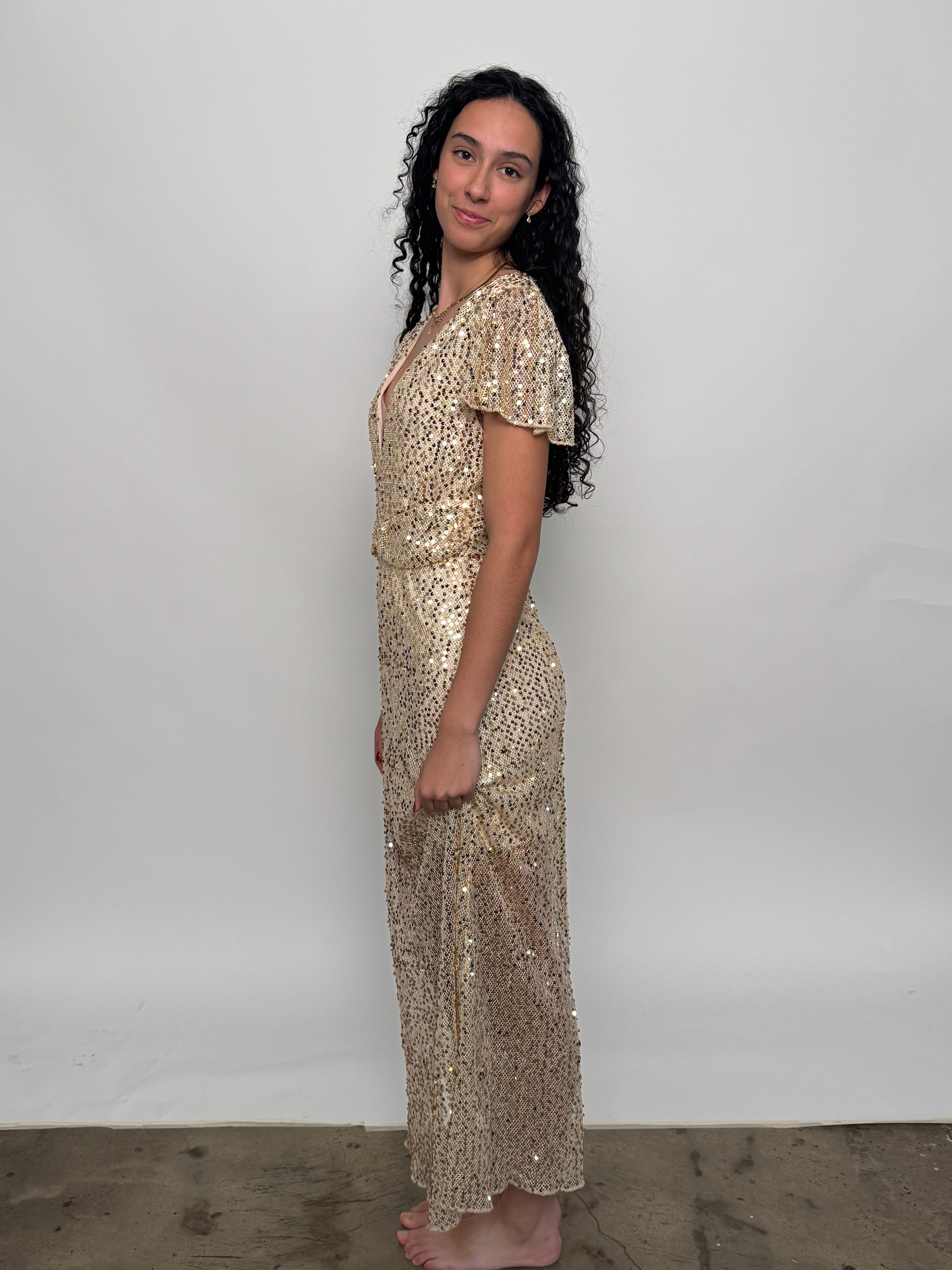 SAMPLE | SEQUINNED DRESS, CHAMPAGNE/GOLD - SIZE 10 *FINAL SALE