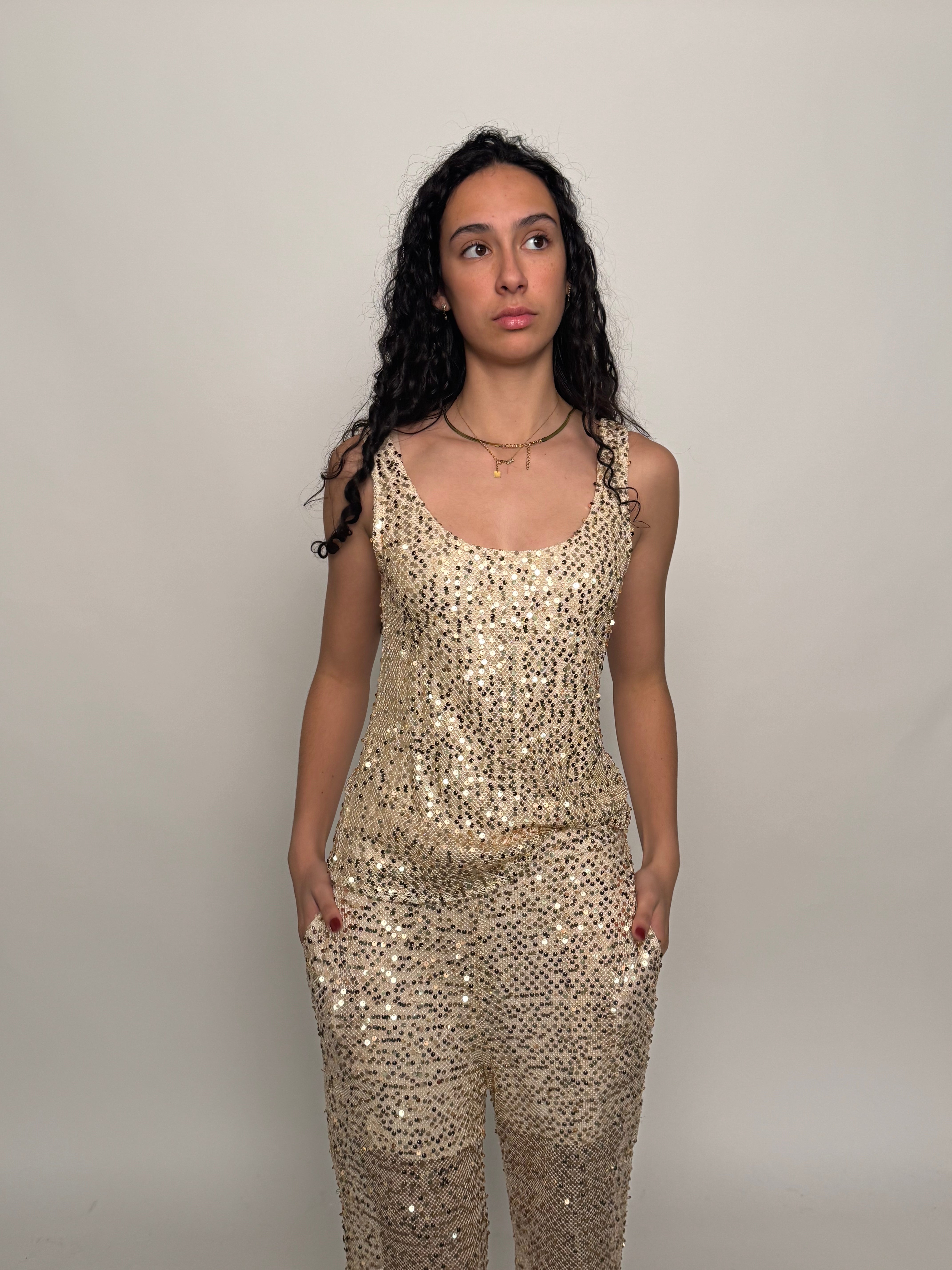 SAMPLE | SEQUINED TOP, GOLD - SIZE 10 *FINAL SALE