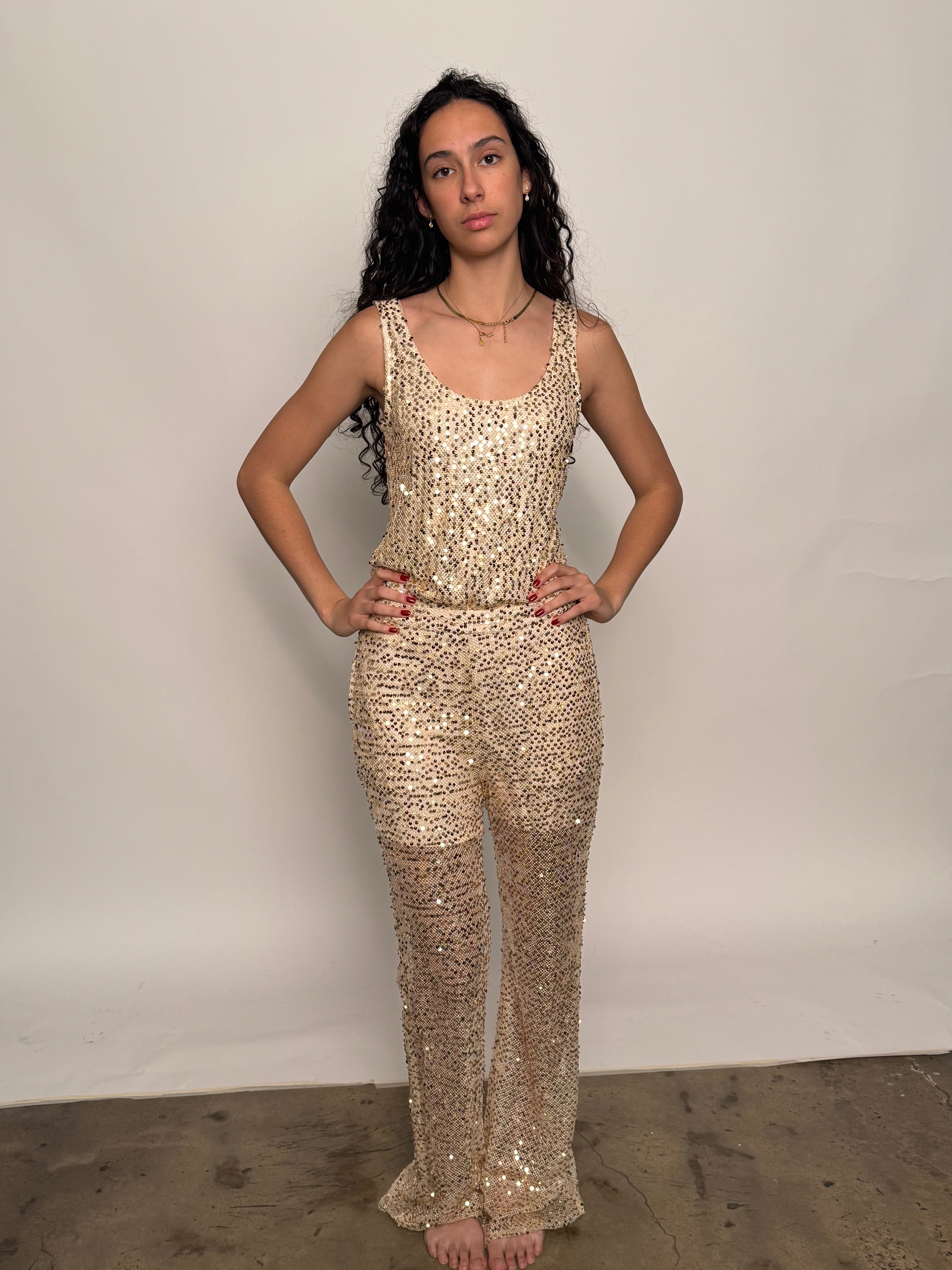 SAMPLE | SEQUINED PANT, GOLD - SIZE 10 *FINAL SALE