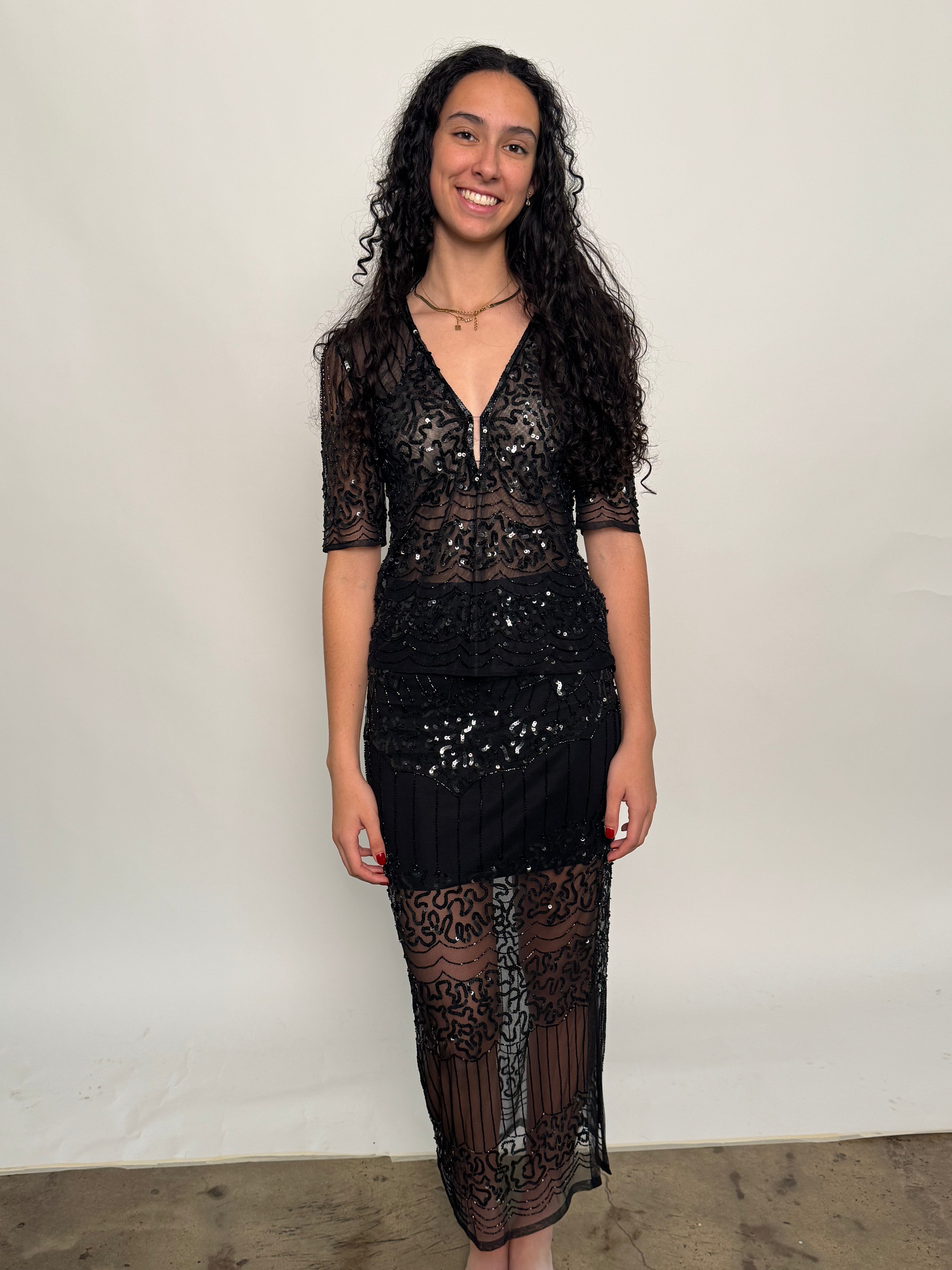 SAMPLE | HAND SEQUINED ART DECO SKIRT, BLACK - SIZE 8 *FINAL SALE