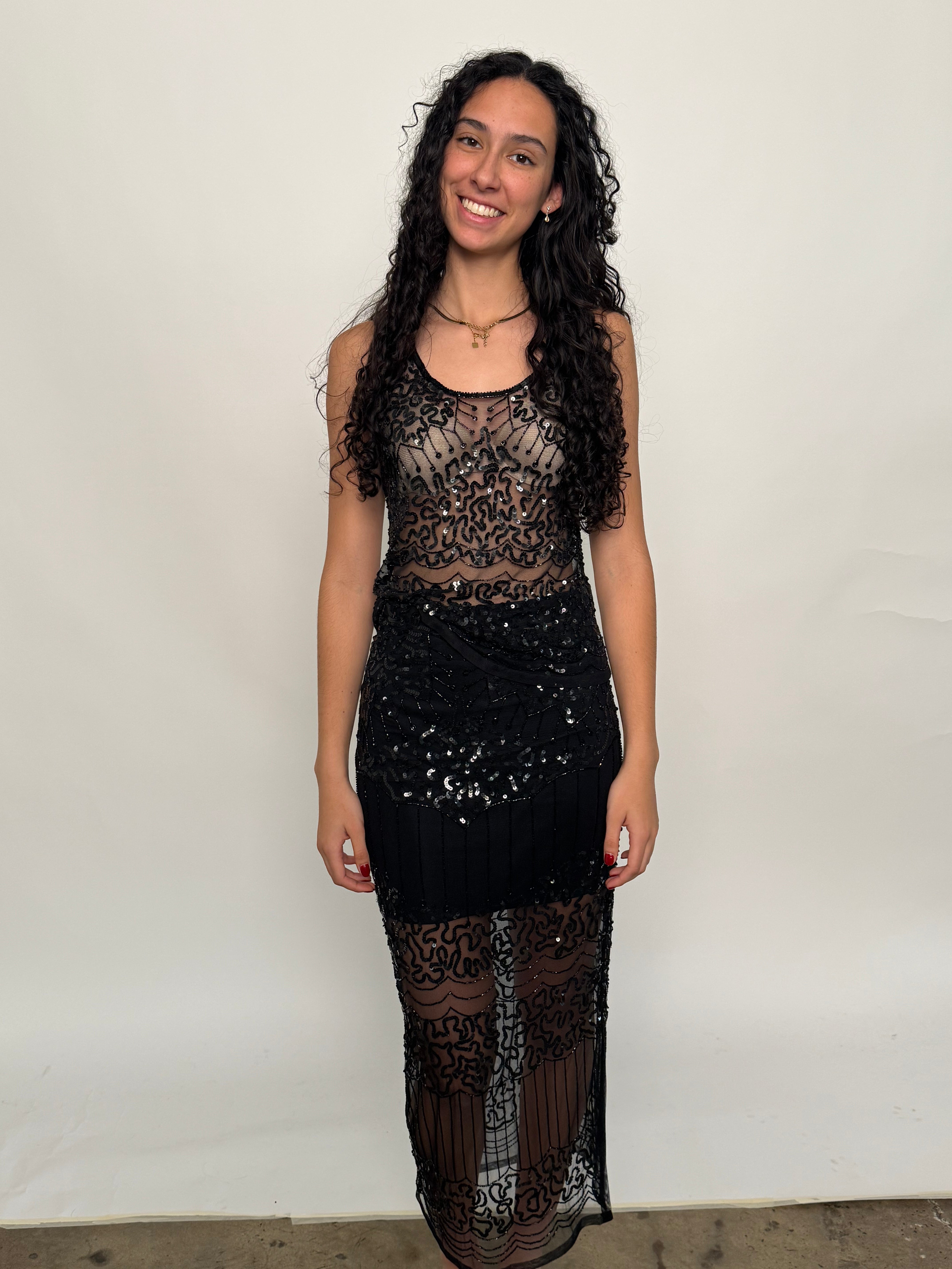 SAMPLE | HAND SEQUINED ART DECO TANK, BLACK - SIZE 8 *FINAL SALE