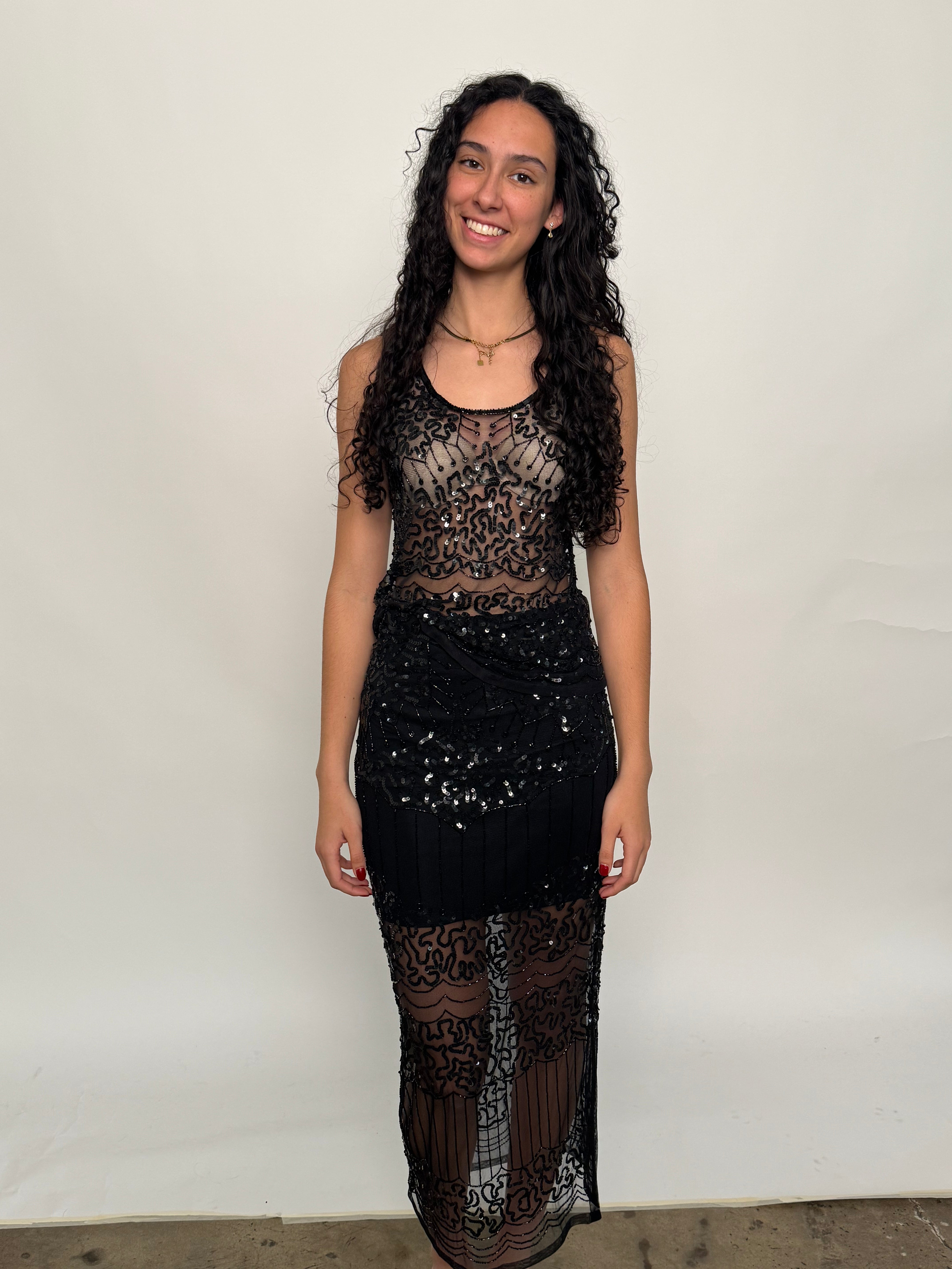 SAMPLE | HAND SEQUINED ART DECO SKIRT, BLACK - SIZE 8 *FINAL SALE