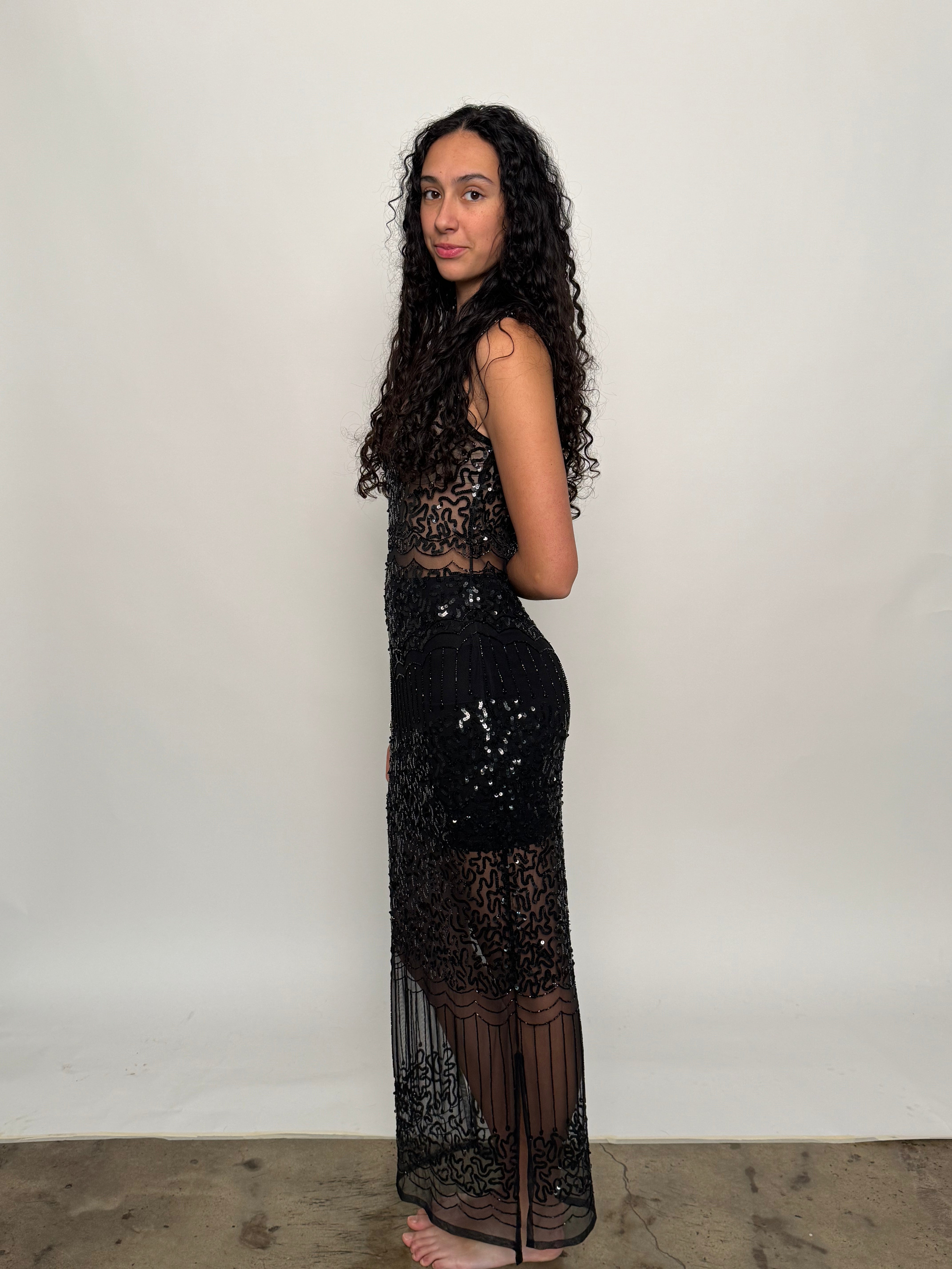 SAMPLE | DECO DRESS - hand beaded, BLACK  *FINAL SALE