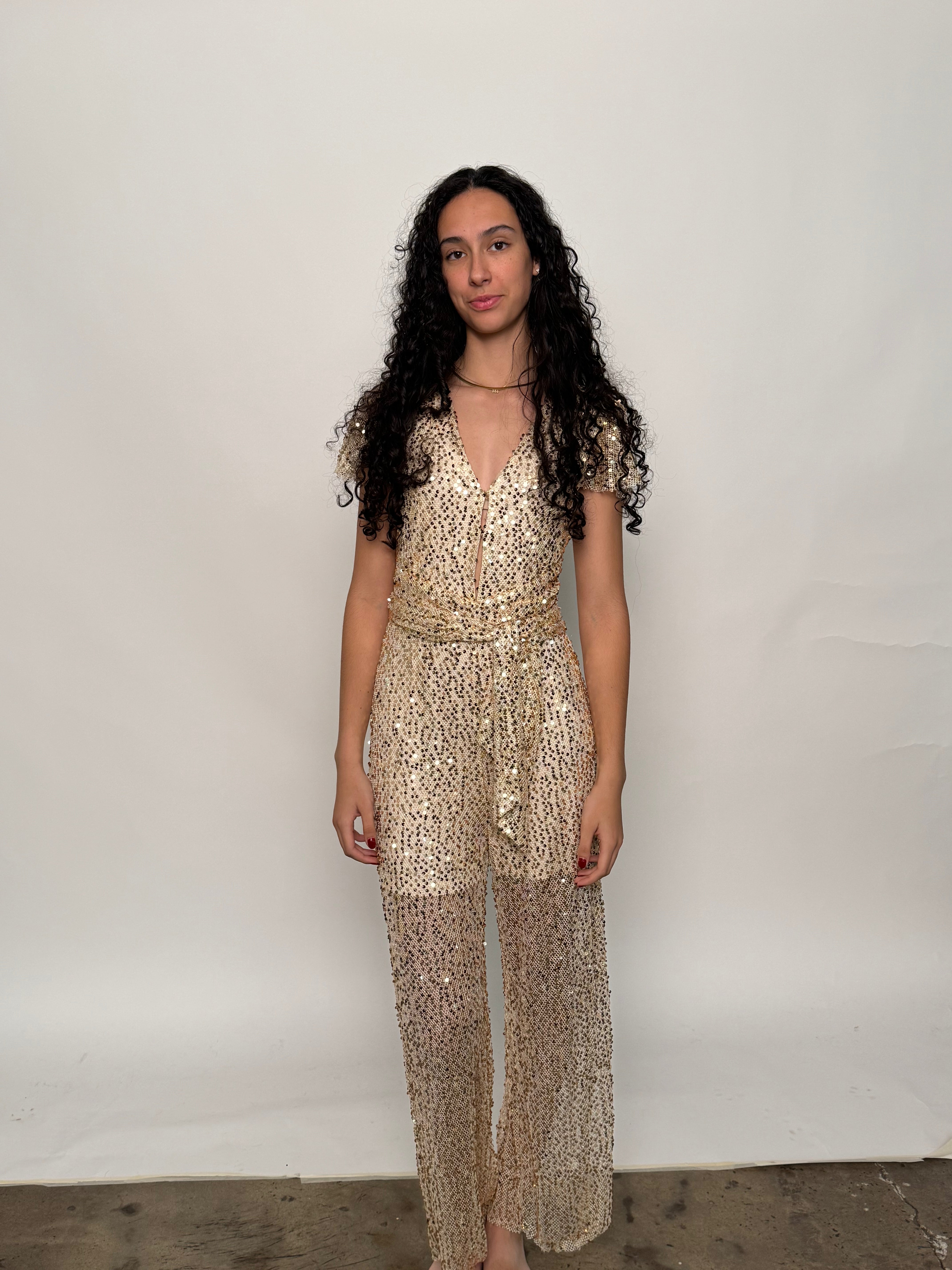 SAMPLE | SEQUINED JUMPSUIT, Champagne/Gold- SIZE 10 *FINAL SALE