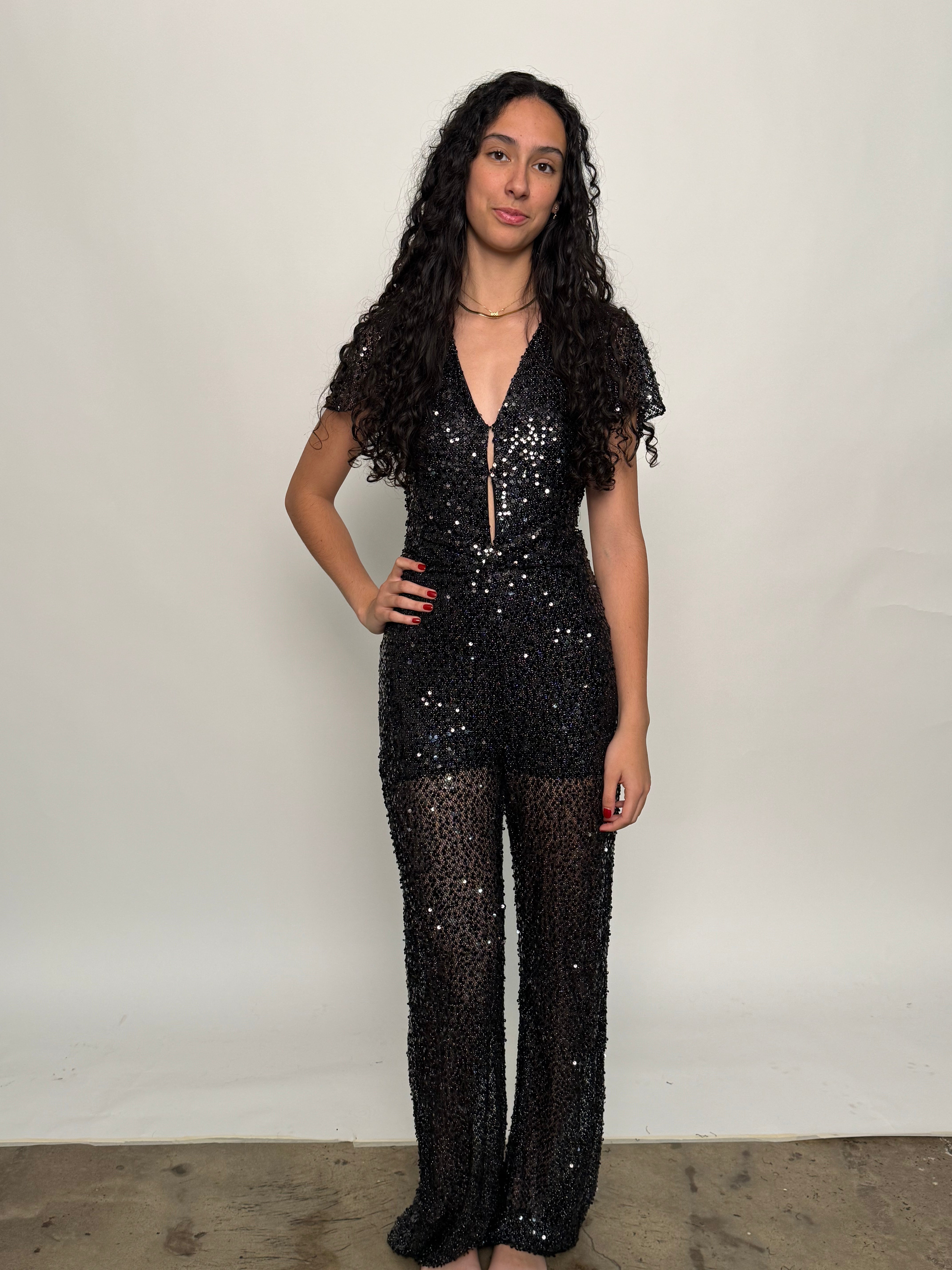 SAMPLE | SEQUINED JUMPSUIT, BLACK - SIZE 10 *FINAL SALE