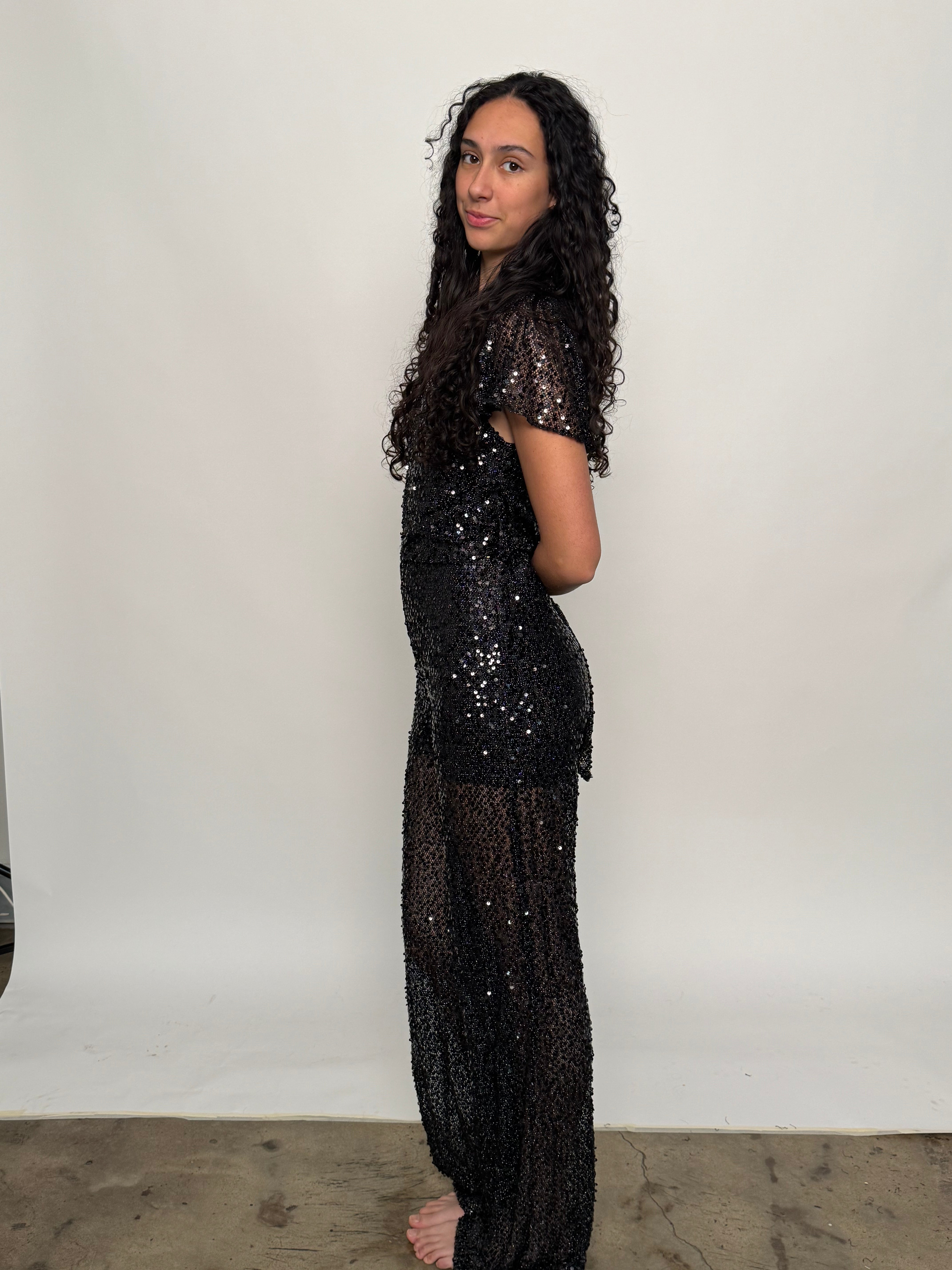 SAMPLE | SEQUINED JUMPSUIT, BLACK - SIZE 10 *FINAL SALE
