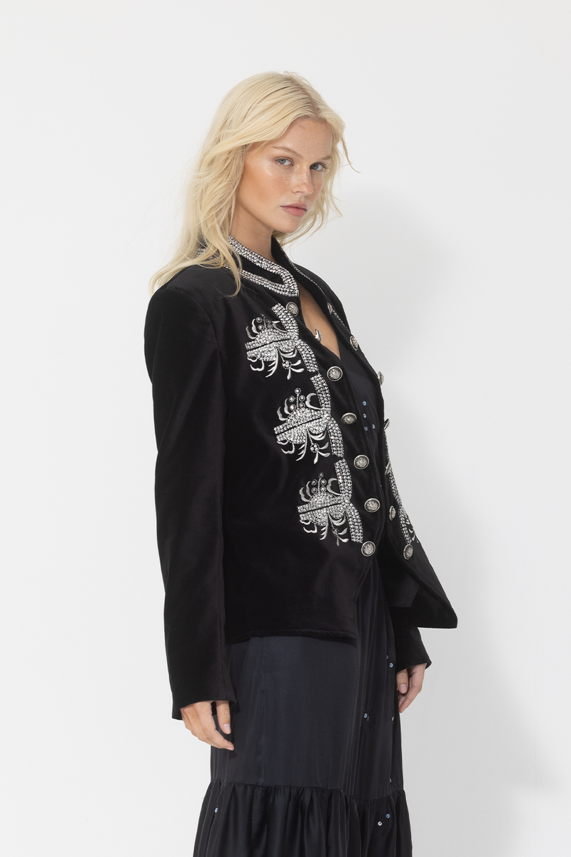 black military style jacket velvet sequin